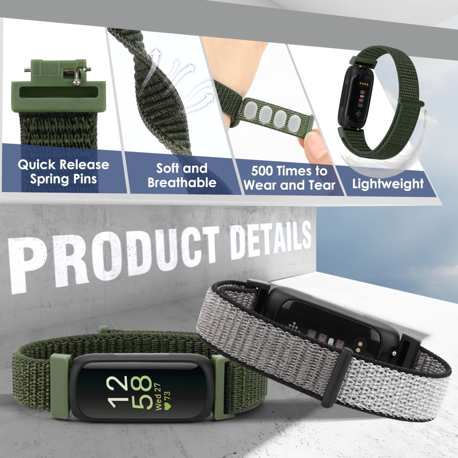 Bracelet sport en nylon compatible avec Inspire 3/Inspire 2/Inspire HR/Inspire/Inspire/Ace 3/Ace 2 pour femmes, bracelet en nylon doux perméable à