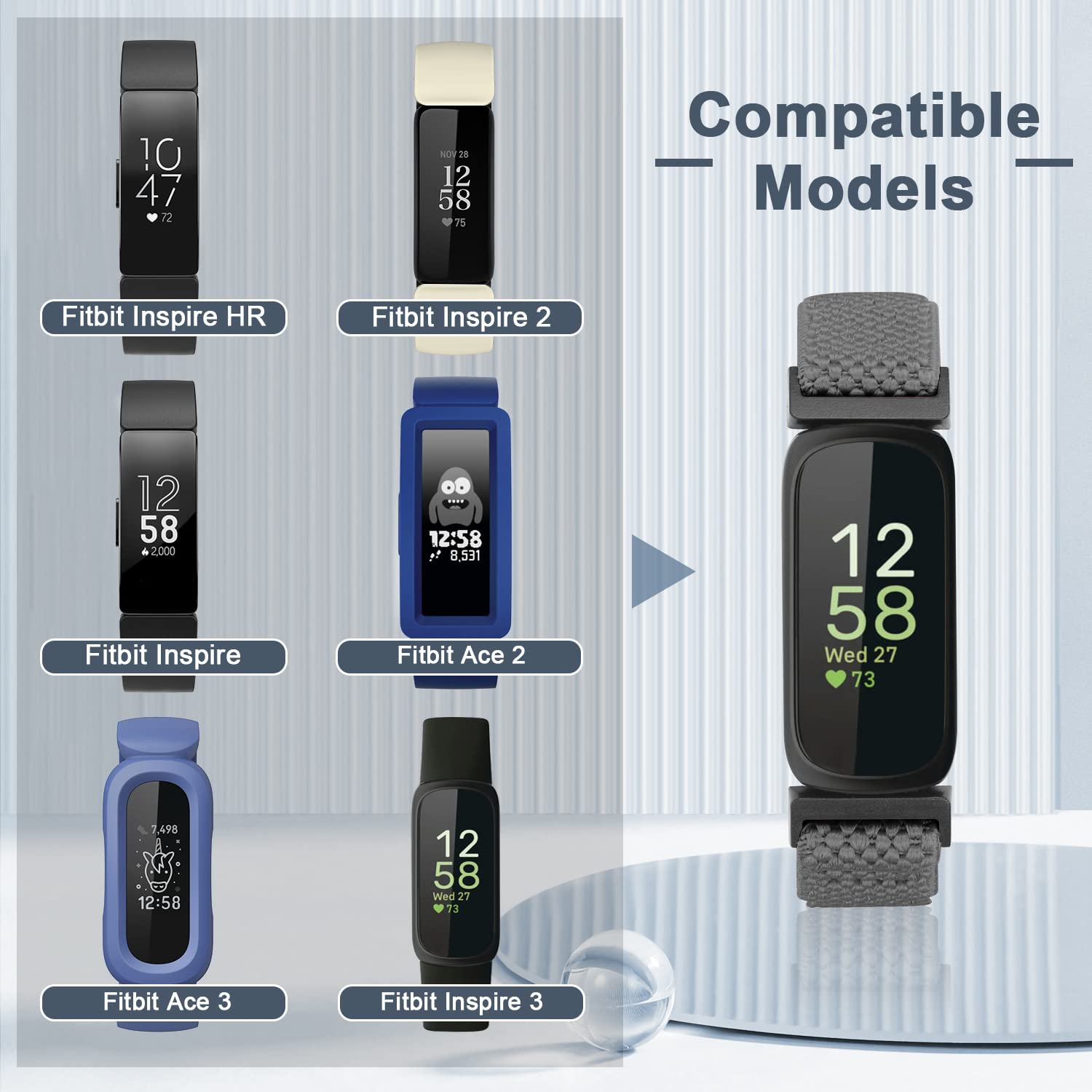 Bracelets sport élastiques en nylon pour Inspire 3/Inspire 2/Inspire/Inspire HR/Ace 3/Ace 2 pour femmes Kids, bracelets ajustables et élastiques