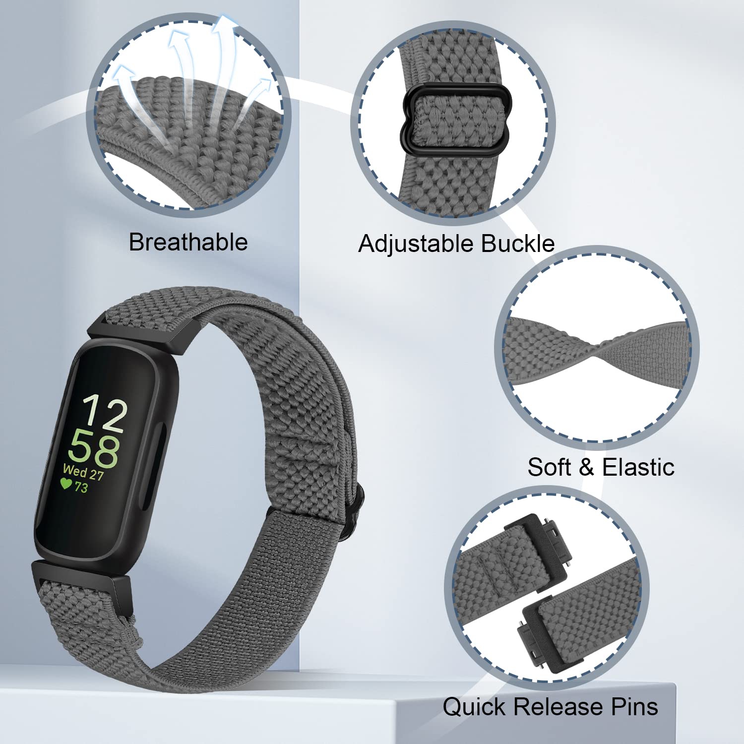 Bracelets sport élastiques en nylon pour Inspire 3/Inspire 2/Inspire/Inspire HR/Ace 3/Ace 2 pour femmes Kids, bracelets ajustables et élastiques