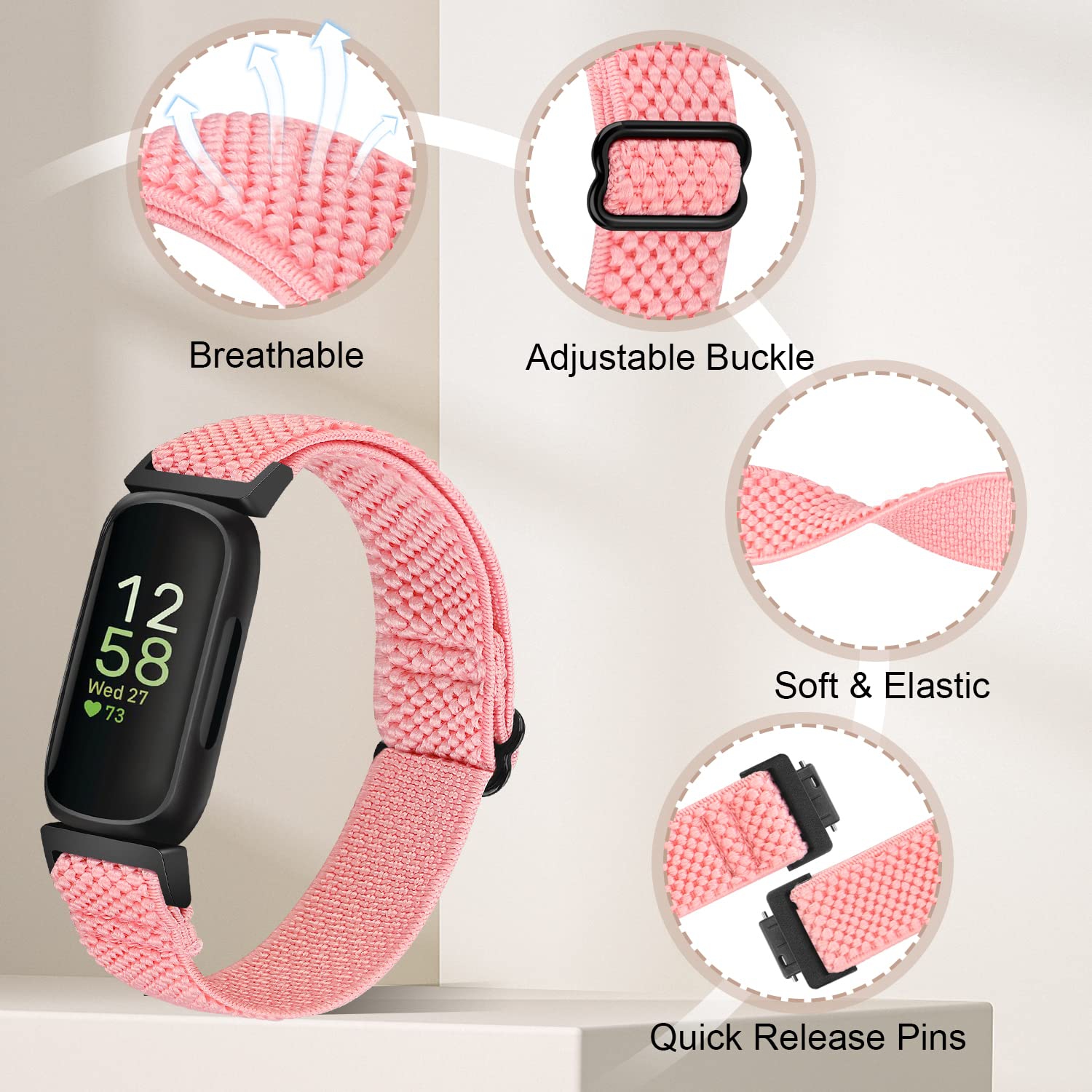 Elastic Nylon Sport Bands for Fitbit Inspire 3/Inspire 2/Inspire/Inspire HR/Ace 3/Ace 2 Women Men Kids, Adjustable Stretchy Comfortable Nylon