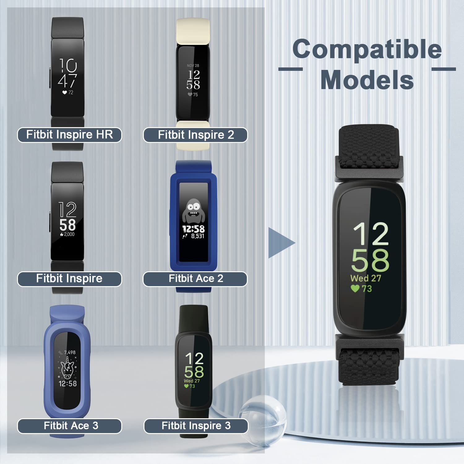 Elastic Nylon Sport Bands for Fitbit Inspire 3/Inspire 2/Inspire/Inspire HR/Ace 3/Ace 2 Women Men Kids, Adjustable Stretchy Comfortable Nylon