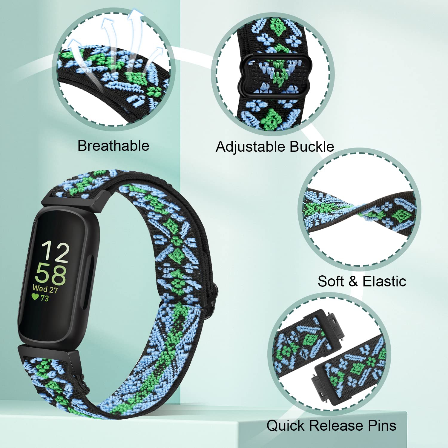 Elastic Nylon Sport Bands for Fitbit Inspire 3/Inspire 2/Inspire/Inspire HR/Ace 3/Ace 2 Women Men Kids, Adjustable Stretchy Comfortable Nylon