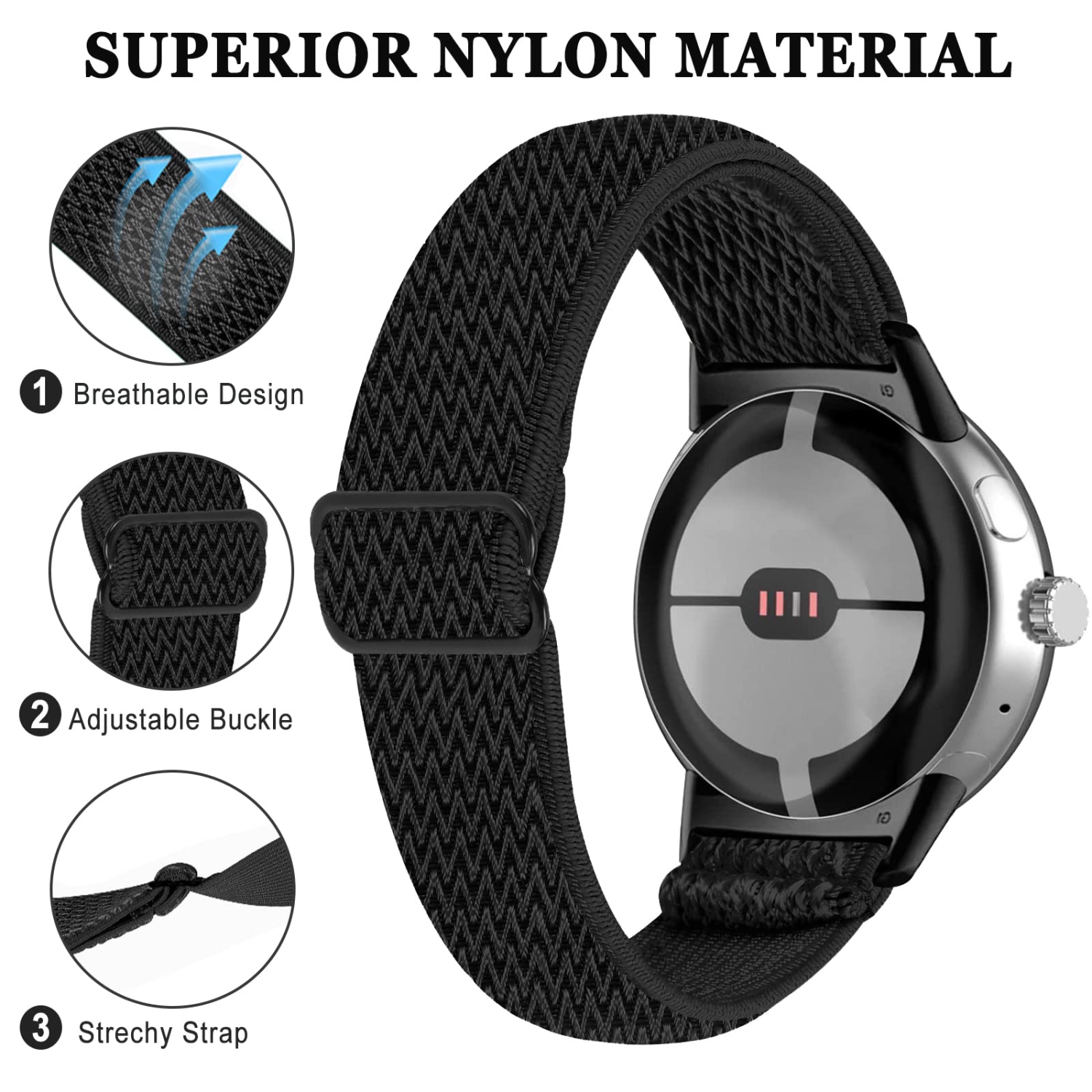 Stretchy Nylon Band Compatible Google Pixel Watch Bands Men Women,Adjustable Sport Breathable Soft Wristband Loop Woven Strap for Google Pixel Watch