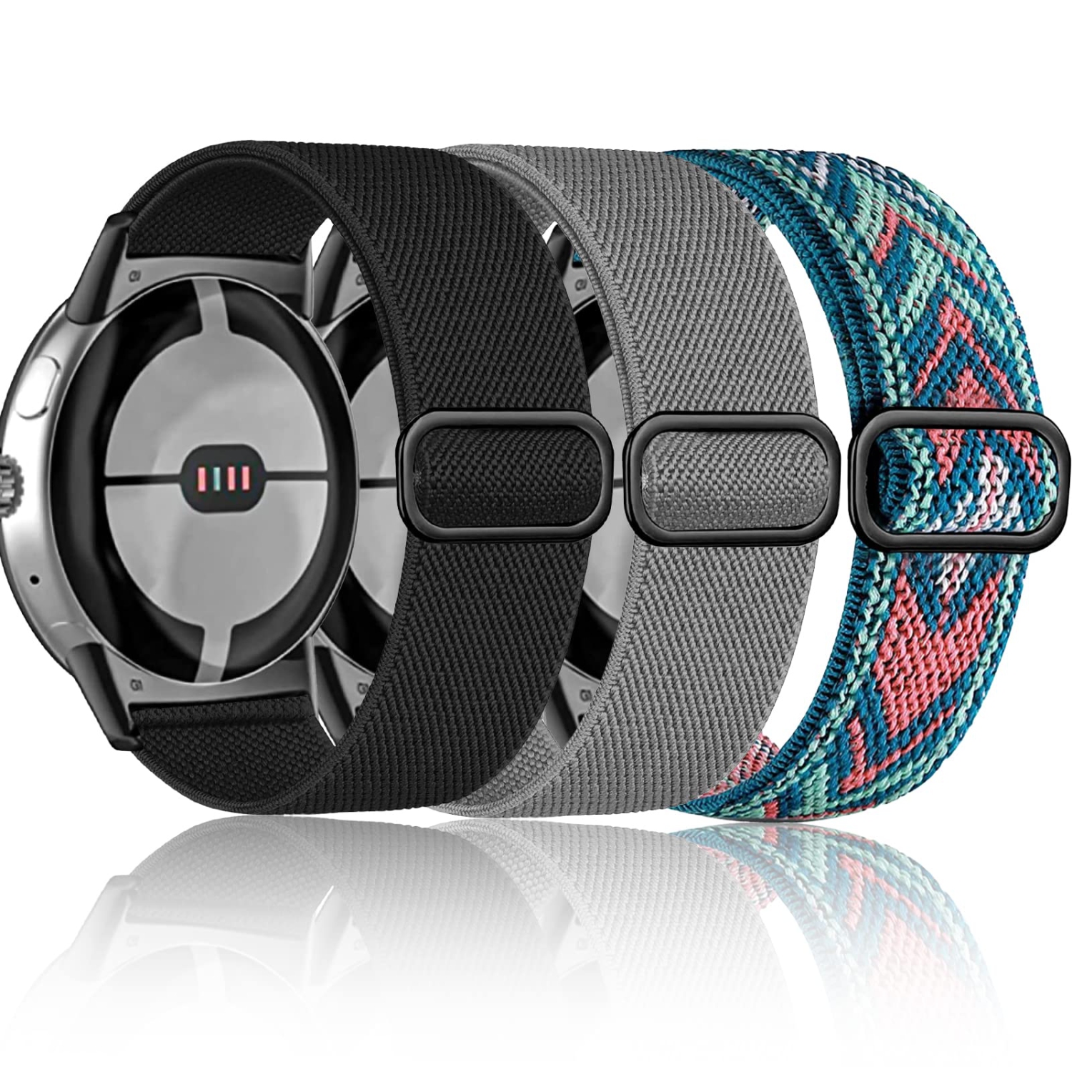 3 Pack Stretch Nylon Band Compatible with Pixel Watch Band, Soft Braided Elastic Wristbands for Google Pixel Watch Band, Adjustable Breathable Sport