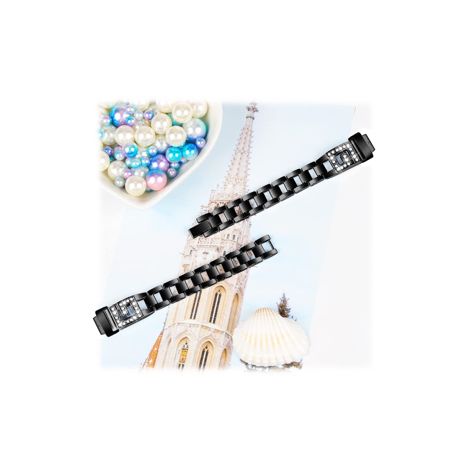 Compatible for Fitbit Inspire 3 Metal Bands with Tools, Rhinestone Diamond Crystal Wristband Adjustable Stainless Steel Bracelet Jewelry Strap for