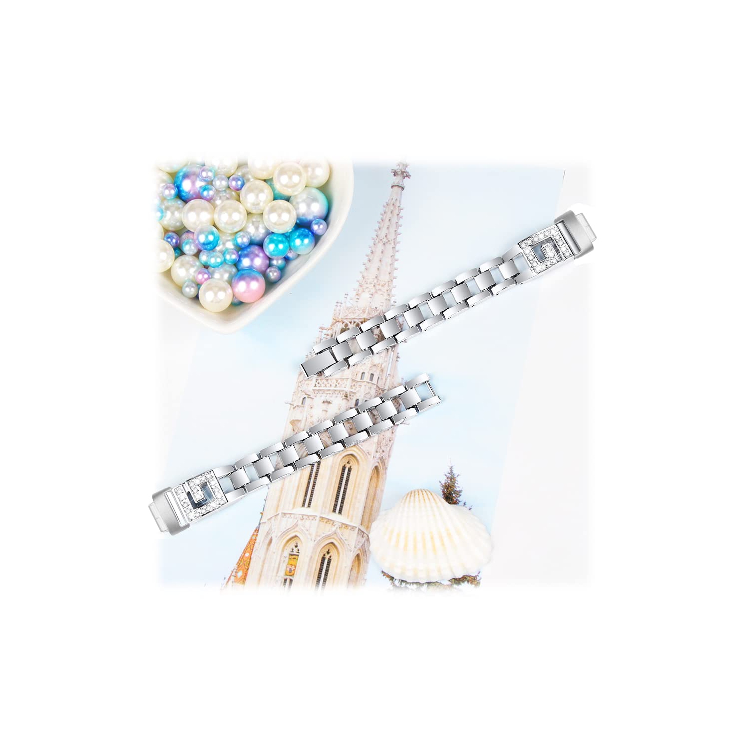 Compatible for Fitbit Inspire 3 Metal Bands with Tools, Rhinestone Diamond Crystal Wristband Adjustable Stainless Steel Bracelet Jewelry Strap for