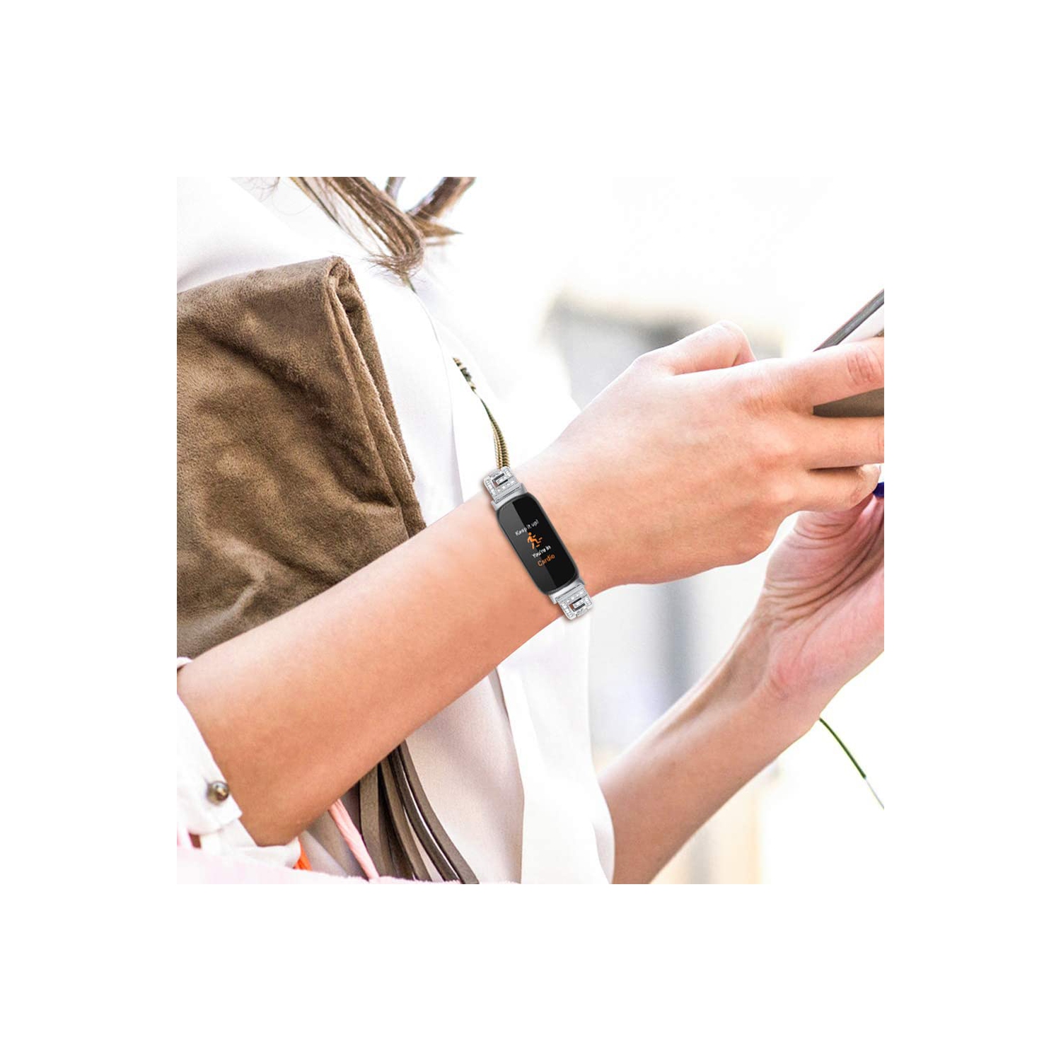 Compatible for Fitbit Inspire 3 Metal Bands with Tools, Rhinestone Diamond Crystal Wristband Adjustable Stainless Steel Bracelet Jewelry Strap for