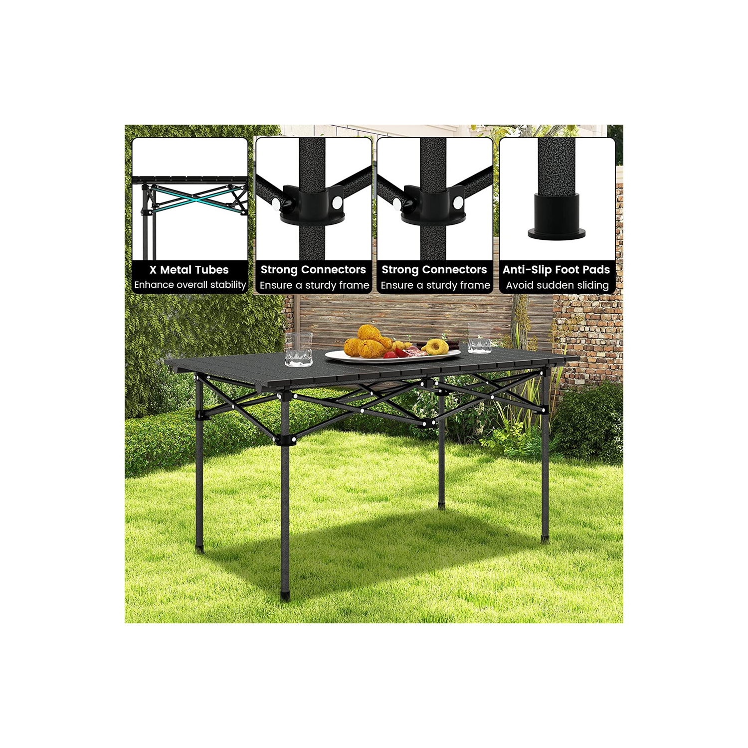 Grande table de camping pliante portative en aluminium de transport rigide et léger d'axGear