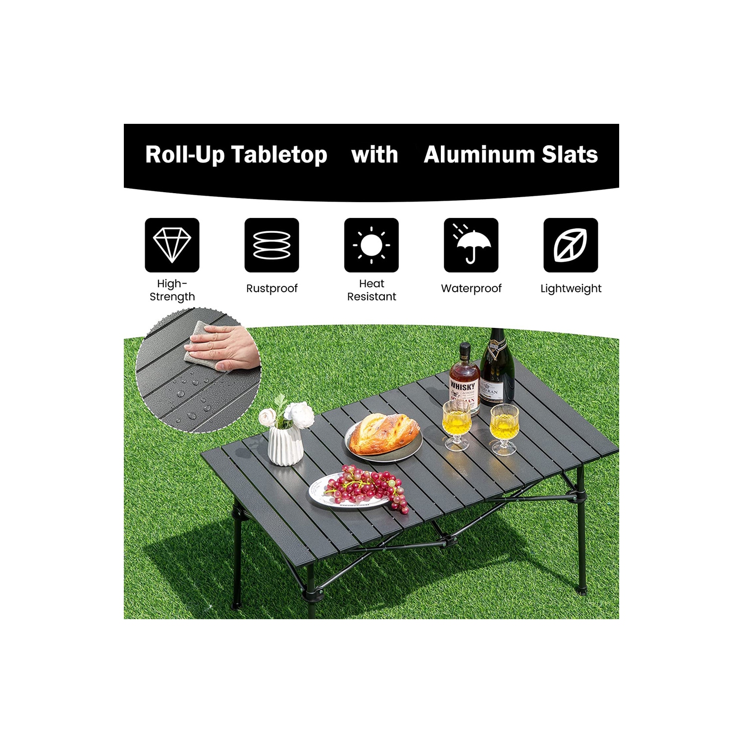 Grande table de camping pliante portative en aluminium de transport rigide et léger d'axGear