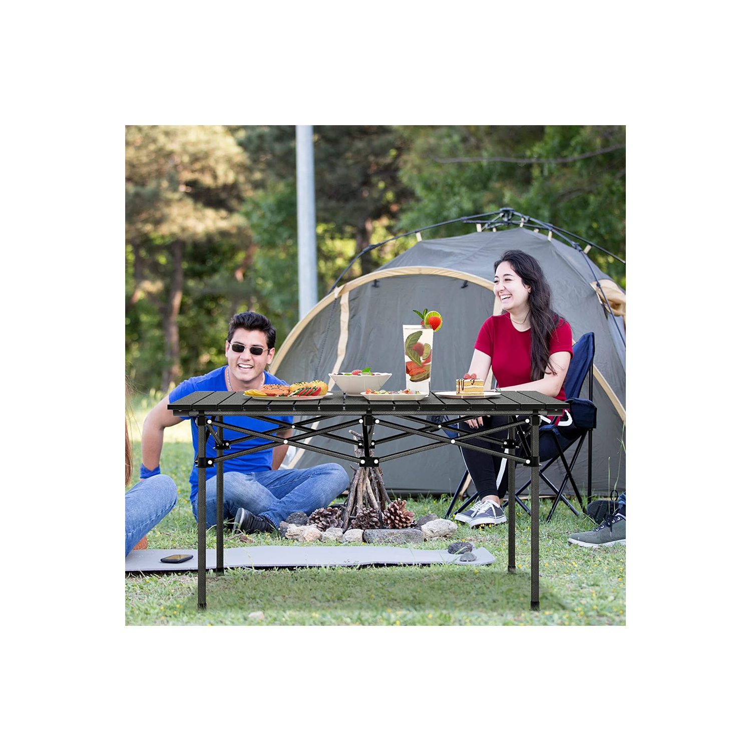Grande table de camping pliante portative en aluminium de transport rigide et léger d'axGear