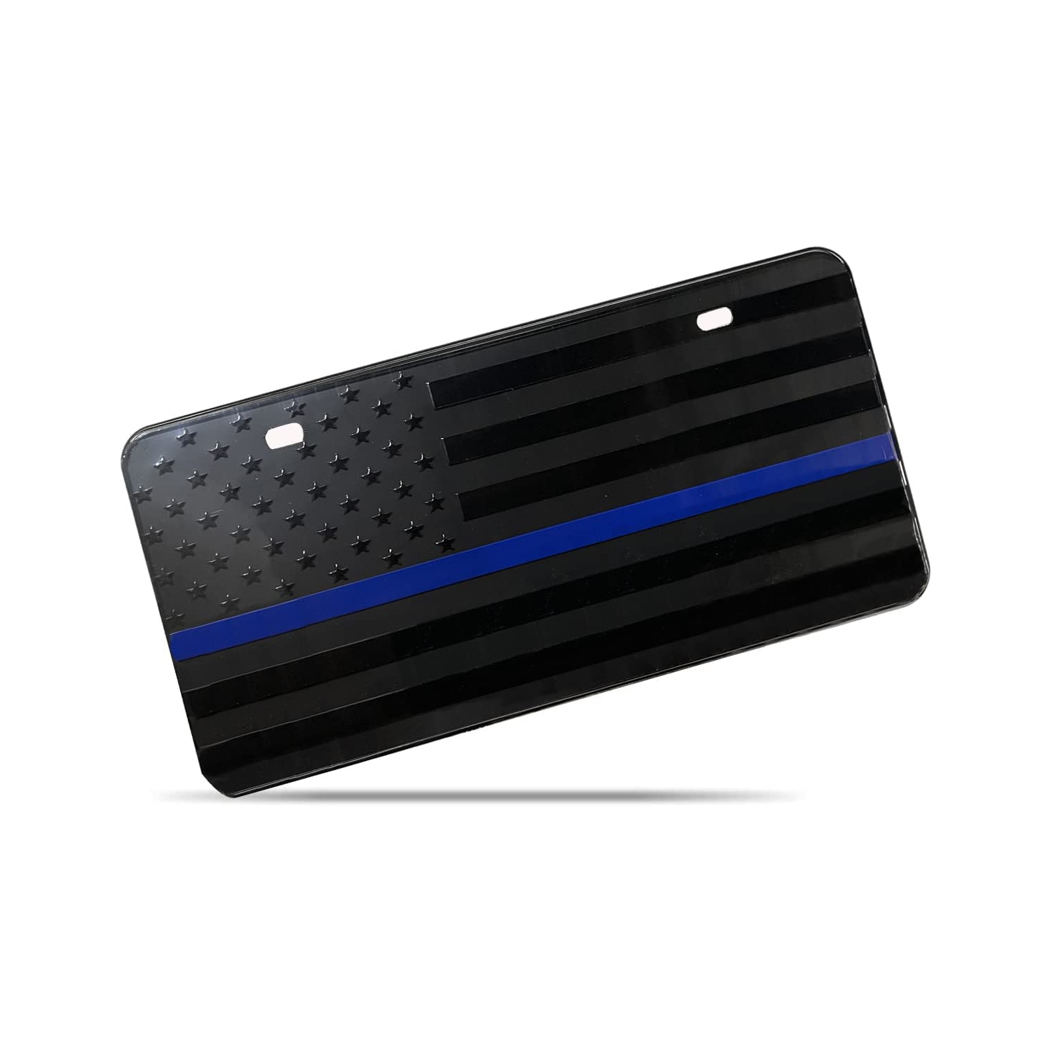 Zone Tech Tactical USA Flag License Auto Car Tag Plate - Premium Quality Thick Durable Embossed Monochrome Novelty License Black with Thin Blue Line
