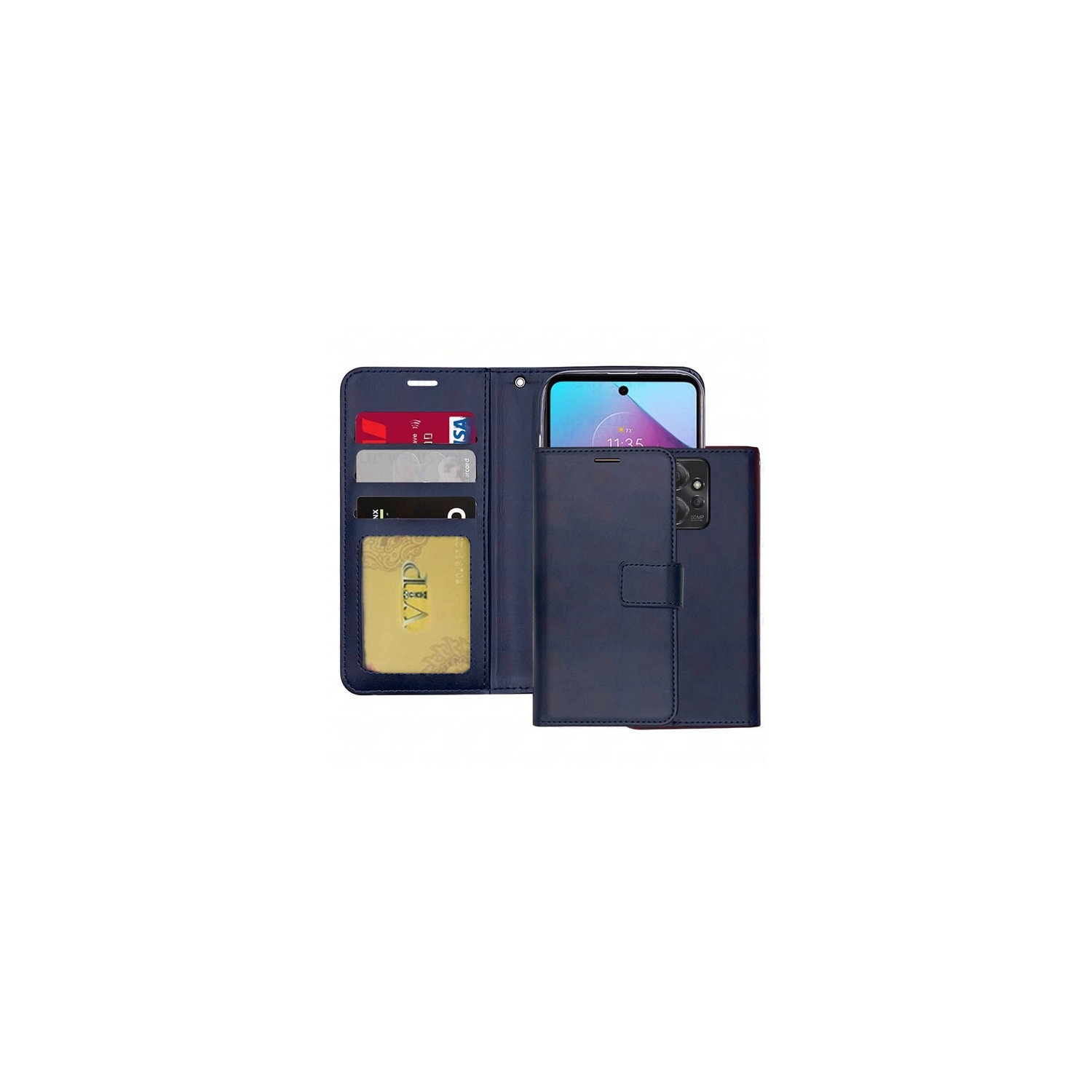 [CS] Motorola Moto G Power 5G 2023 / Moto G 5G 2023 Case, Magnetic Leather Folio Wallet Flip Case Cover with Card Slot, Navy