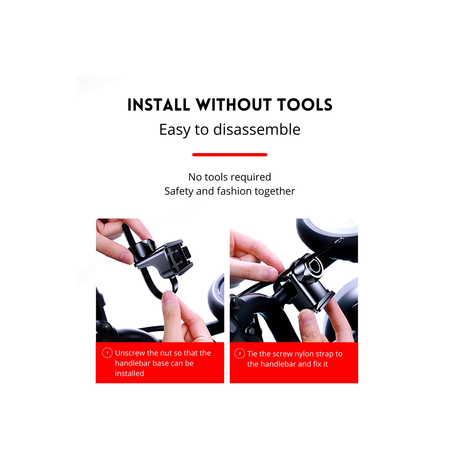 Handlebar Phone Holder 360 Degree Rotation ONE-Click Release & Lock Stainless Steel Clamp Arms Anti-Slip Cellphone Mount Compatible with Any