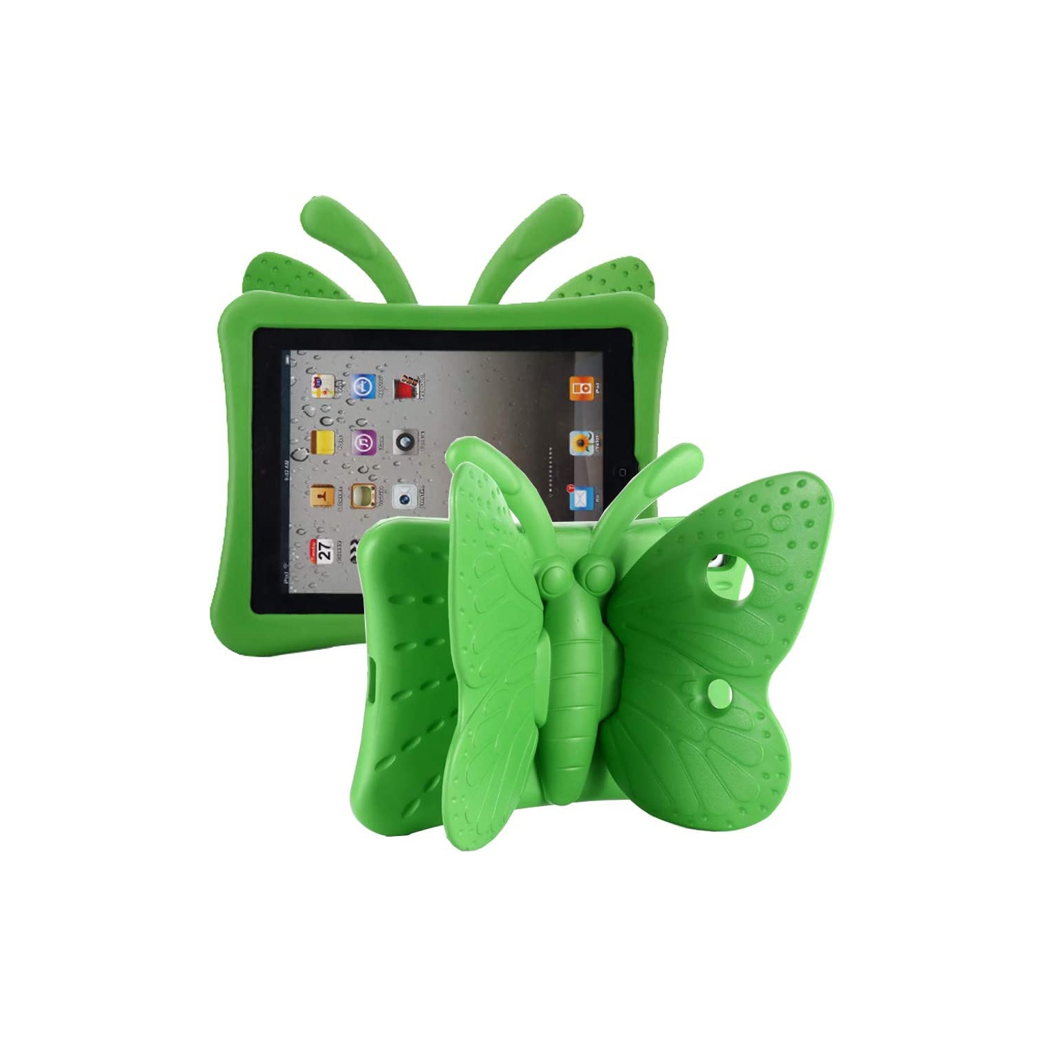 Silicone Butterfly Child Kids Protective Stand Case Kickstand Cover for iPad 10.2" 7th 8th 9th Gen. Air 3rd Gen. iPad Pro 10.5", Green