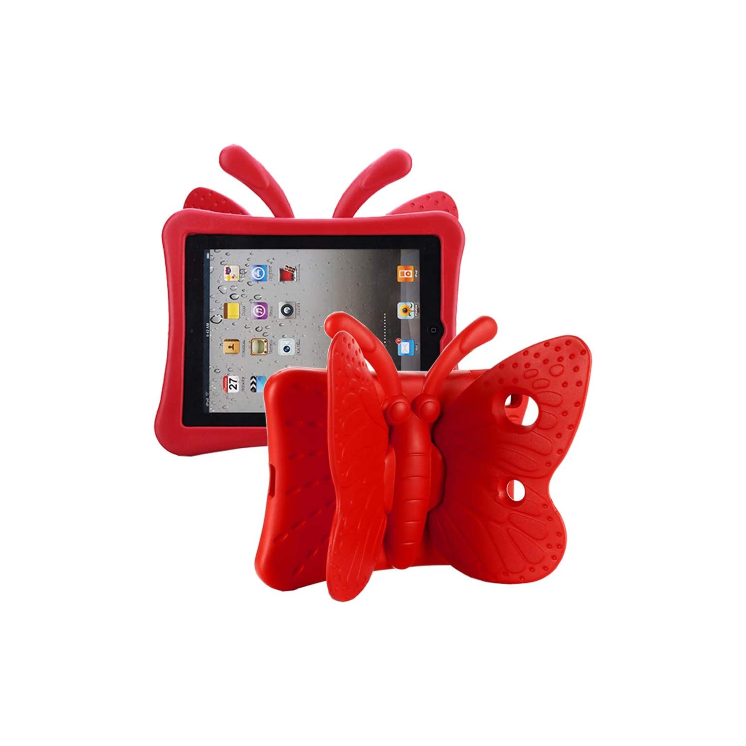 Silicone Butterfly Child Kids Protective Stand Case Kickstand Cover for iPad 10.2" 7th 8th 9th Gen. Air 3rd Gen. iPad Pro 10.5", Red