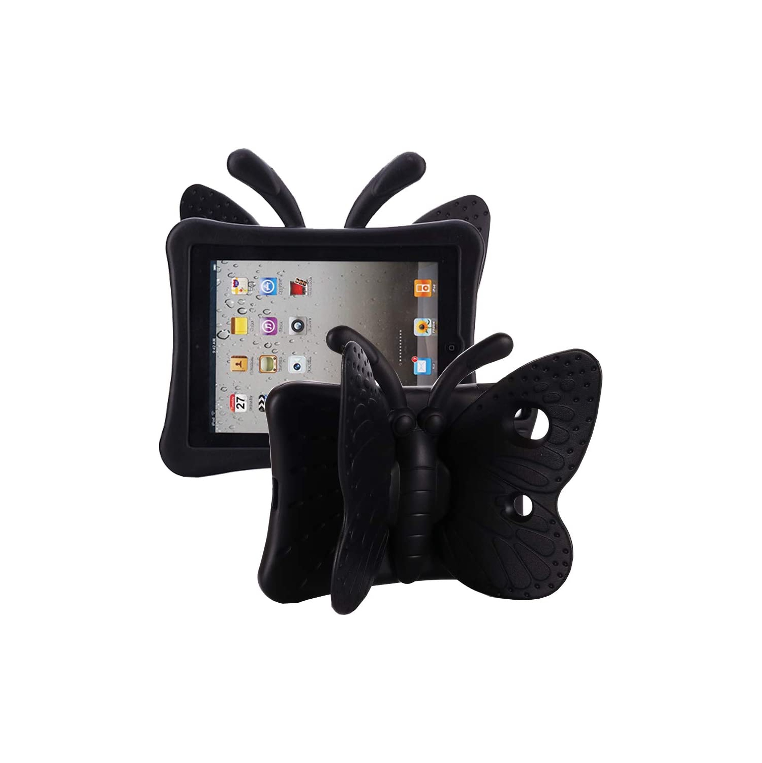 Silicone Butterfly Child Kids Protective Stand Case Kickstand Cover for iPad 10.2" 7th 8th 9th Gen. Air 3rd Gen. iPad Pro 10.5", Black