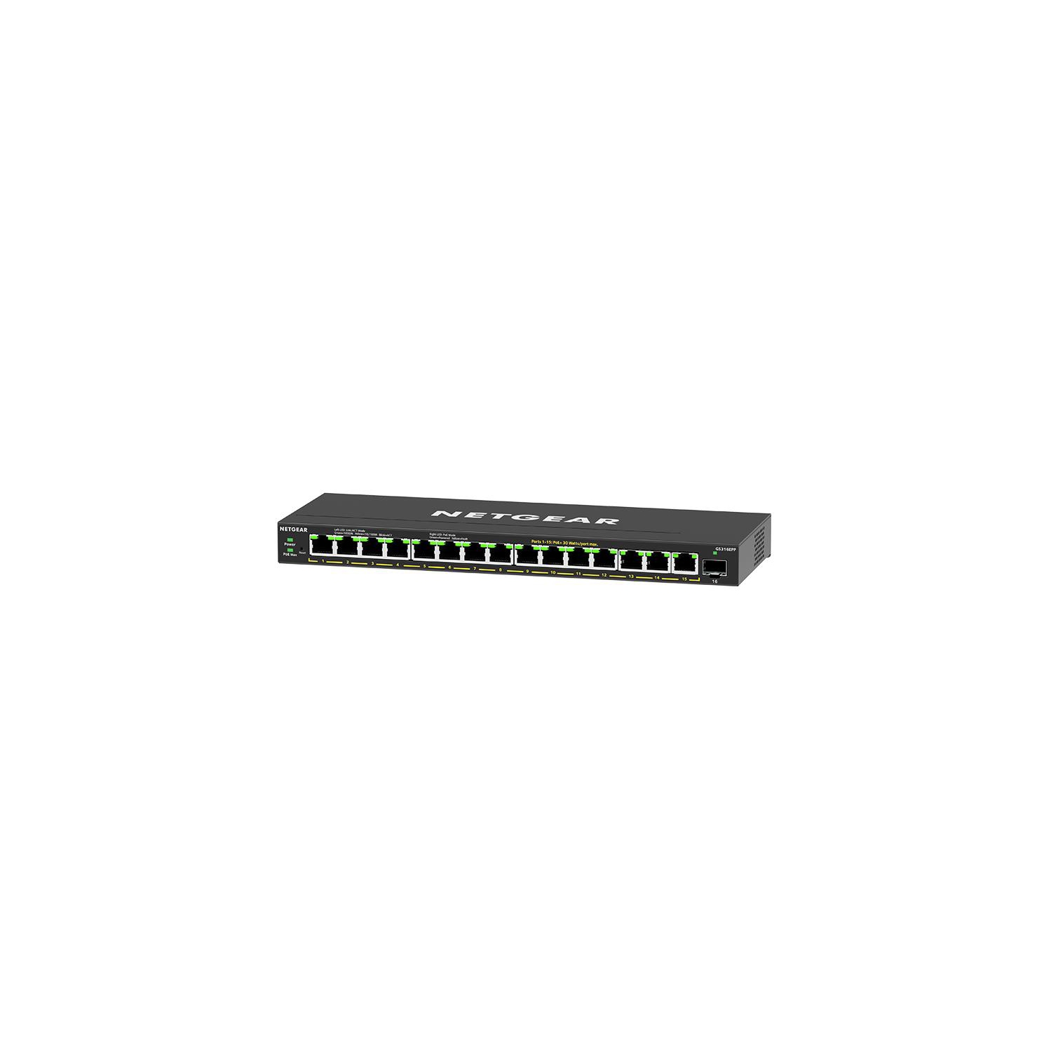 Netgear 16-Port Gigabit PoE+ Compliant Unmanaged Switch with SFP -