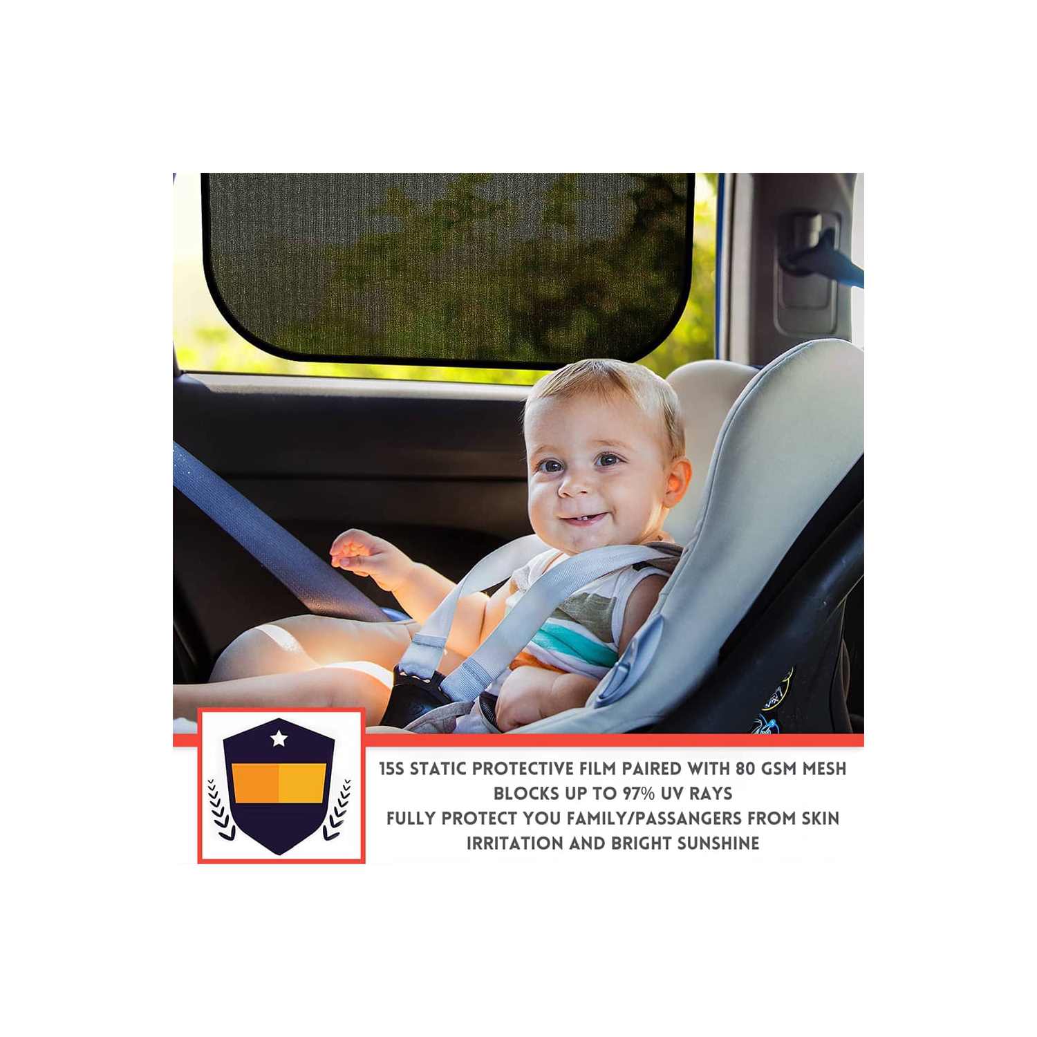 Pare-soleil de voiture BATTPIT, 19 x x12 po, pare-soleil de voiture pour glaces latérales et arrière, pare-soleil et rayons UV pour votre enfant,