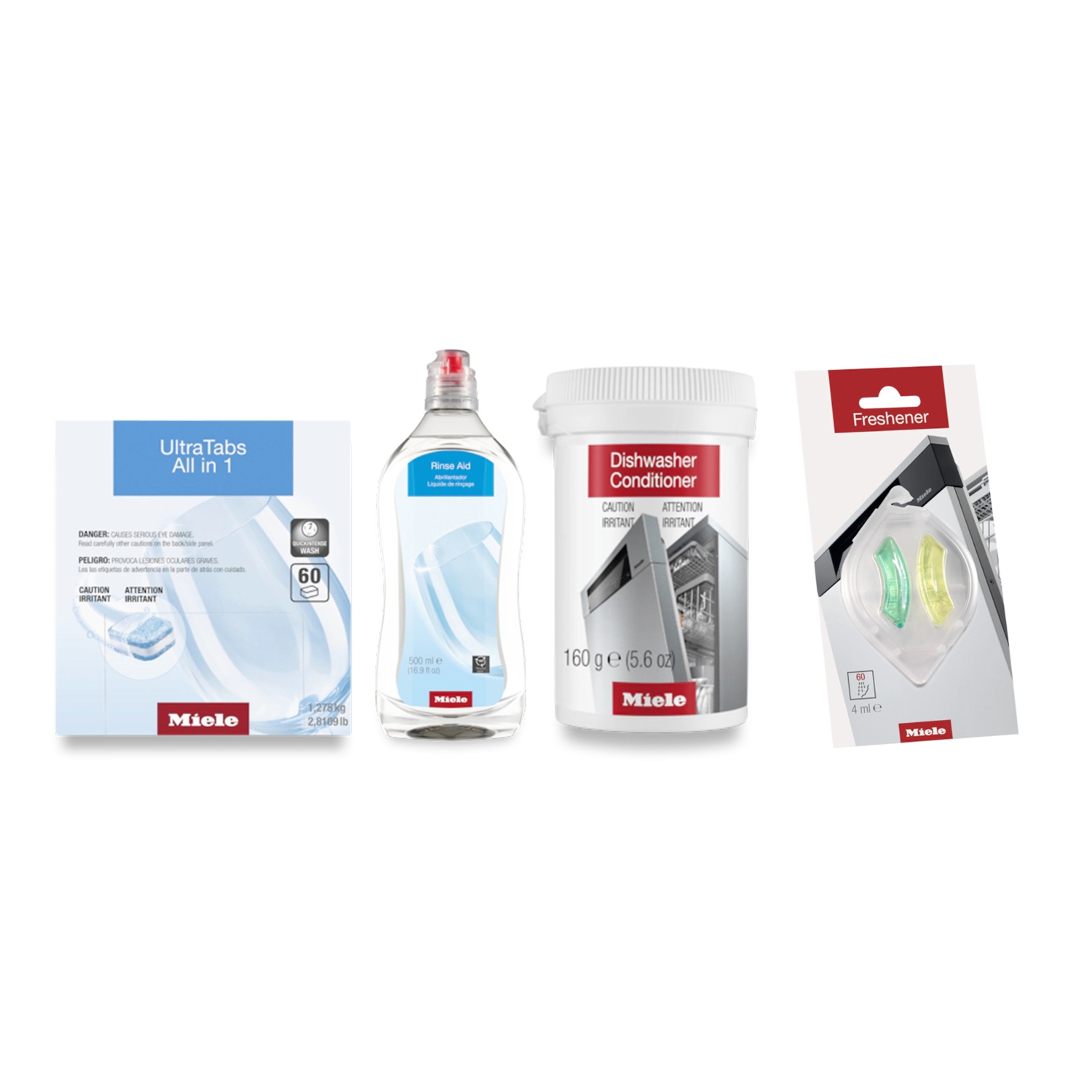 Miele Sparkling Results Dishwashing Bundle - UltraTabs All in 1 Dishwashing Detergent(60 Tablets), Dishwasher Rinse Agent 500ml, Dishwasher Freshener