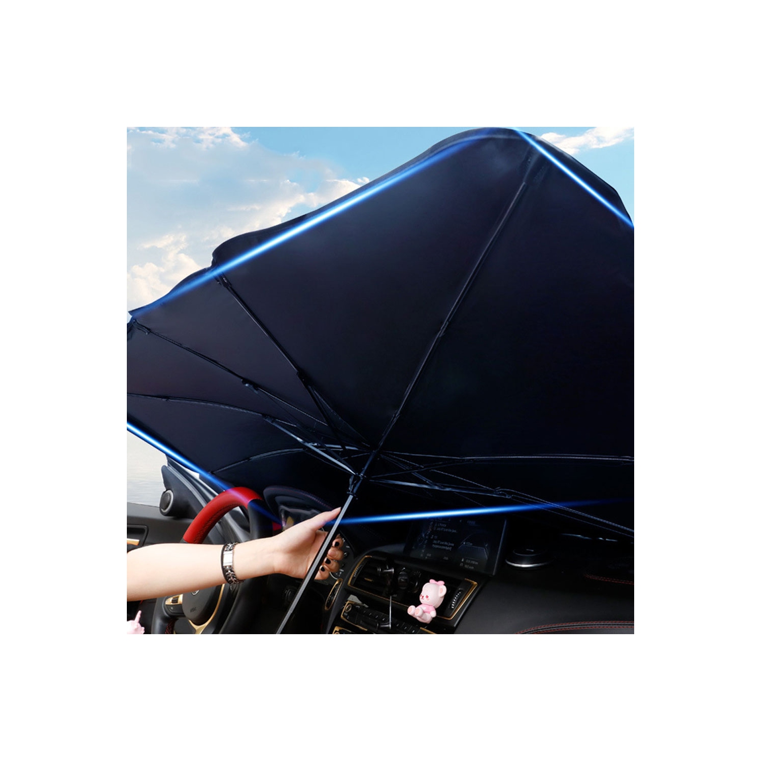 Foldable Car Windshield Sunshade Umbrella - UV Reflecting Sun Shade Heat Sun Visor Protector, Keep Your Vehicle Cool and Damage Free, Fit Most