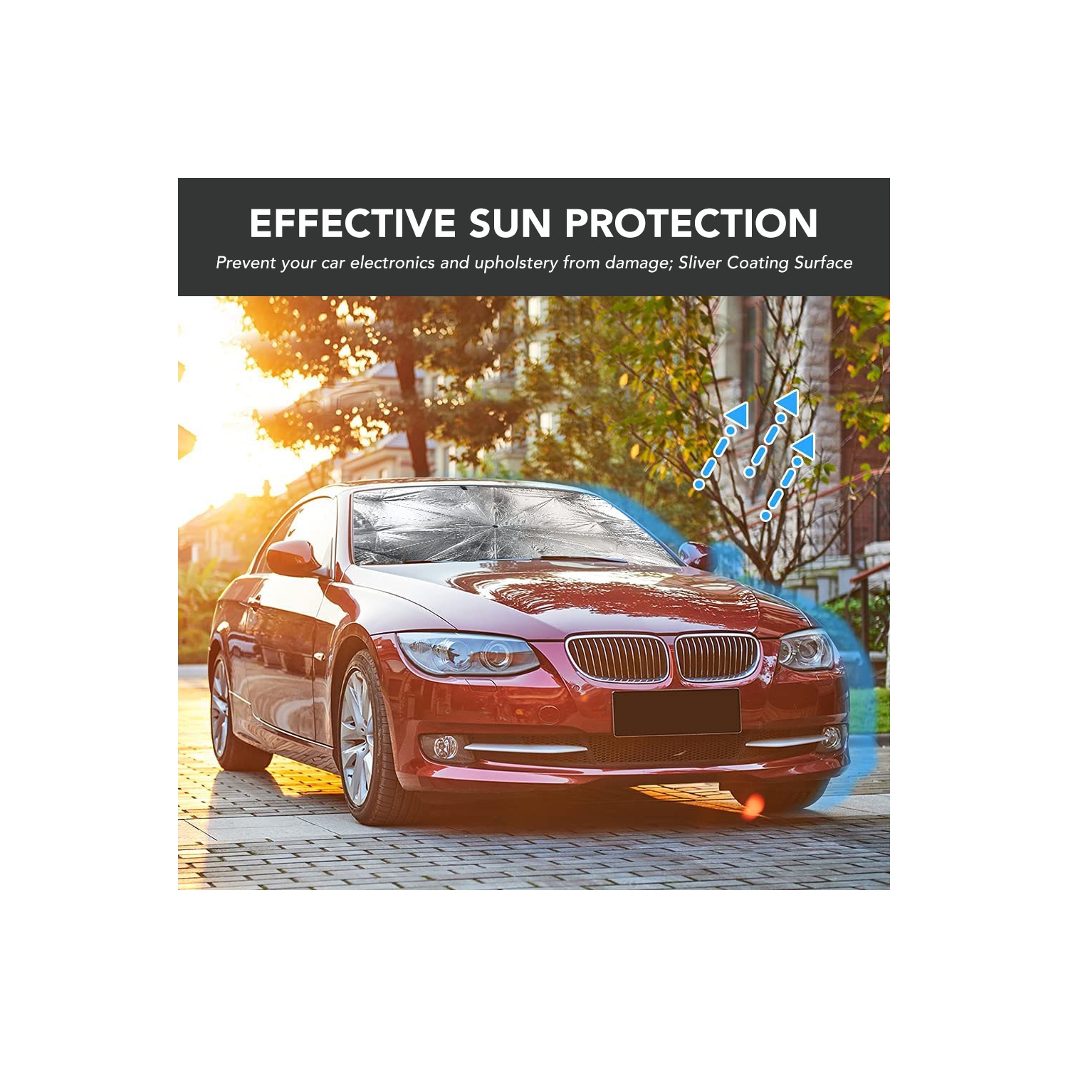 Foldable Car Windshield Sunshade Umbrella - UV Reflecting Sun Shade Heat Sun Visor Protector, Keep Your Vehicle Cool and Damage Free, Fit Most