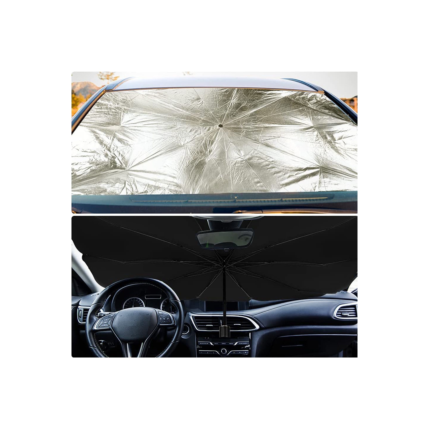 Foldable Car Windshield Sunshade Umbrella - UV Reflecting Sun Shade Heat Sun Visor Protector, Keep Your Vehicle Cool and Damage Free, Fit Most