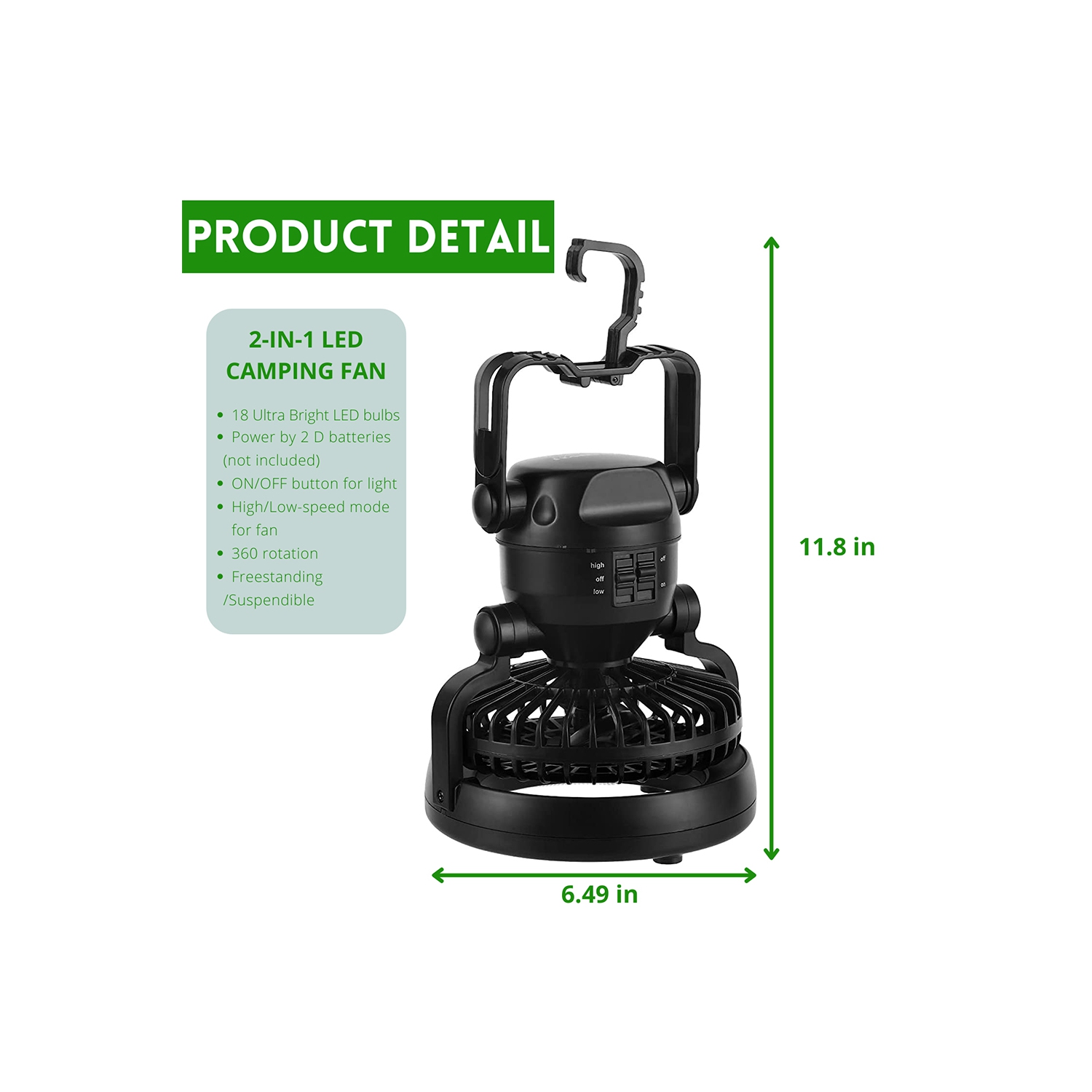 Portable 2 in 1 LED Camping Lantern with Ceiling Fan, 2-in-1 18 LED Hanging Tent Light and Air Flow Fan - Emergency Kit for Outdoor Activities,