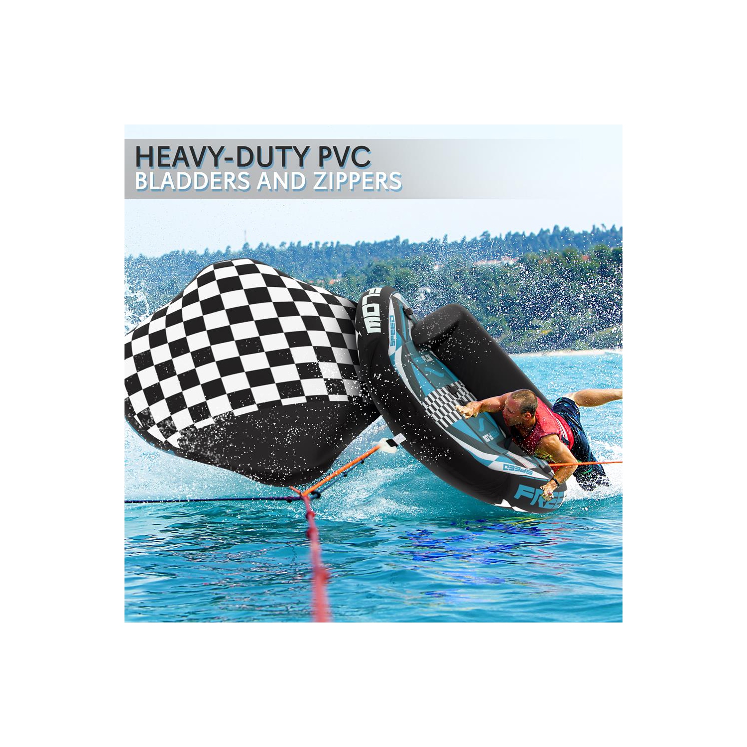 SereneLife Heavy-Duty Inflatable Towable Booster Tube - Water Tube Boating Float Tow Raft, Watersports Inflatable Pull Boats/Tubes/Towables w/Foam