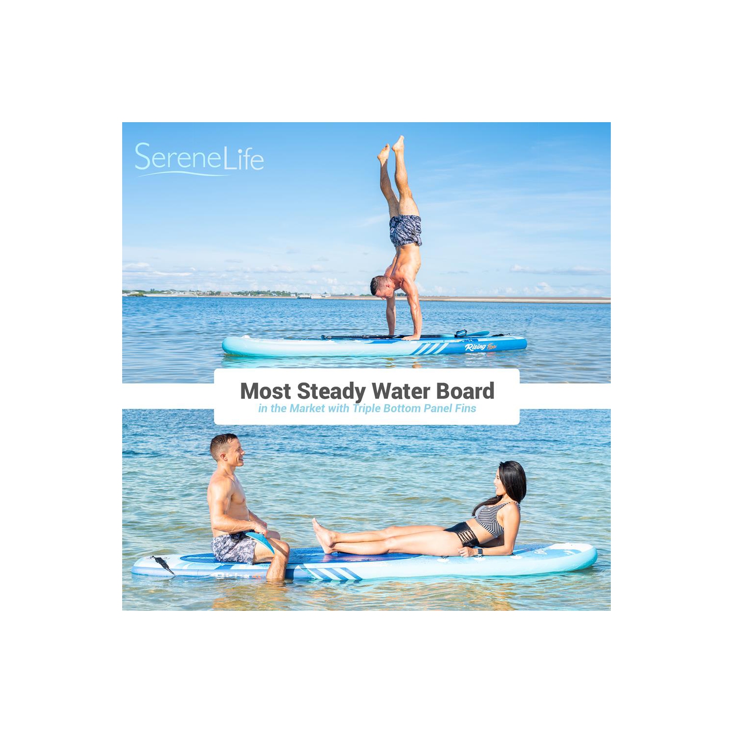 SereneLife Inflatable Stand Up Paddle Board with Premium SUP Accessories & Carry Bag | Wide Stance, Bottom Fin for Paddling, Surf Control, Non-Slip