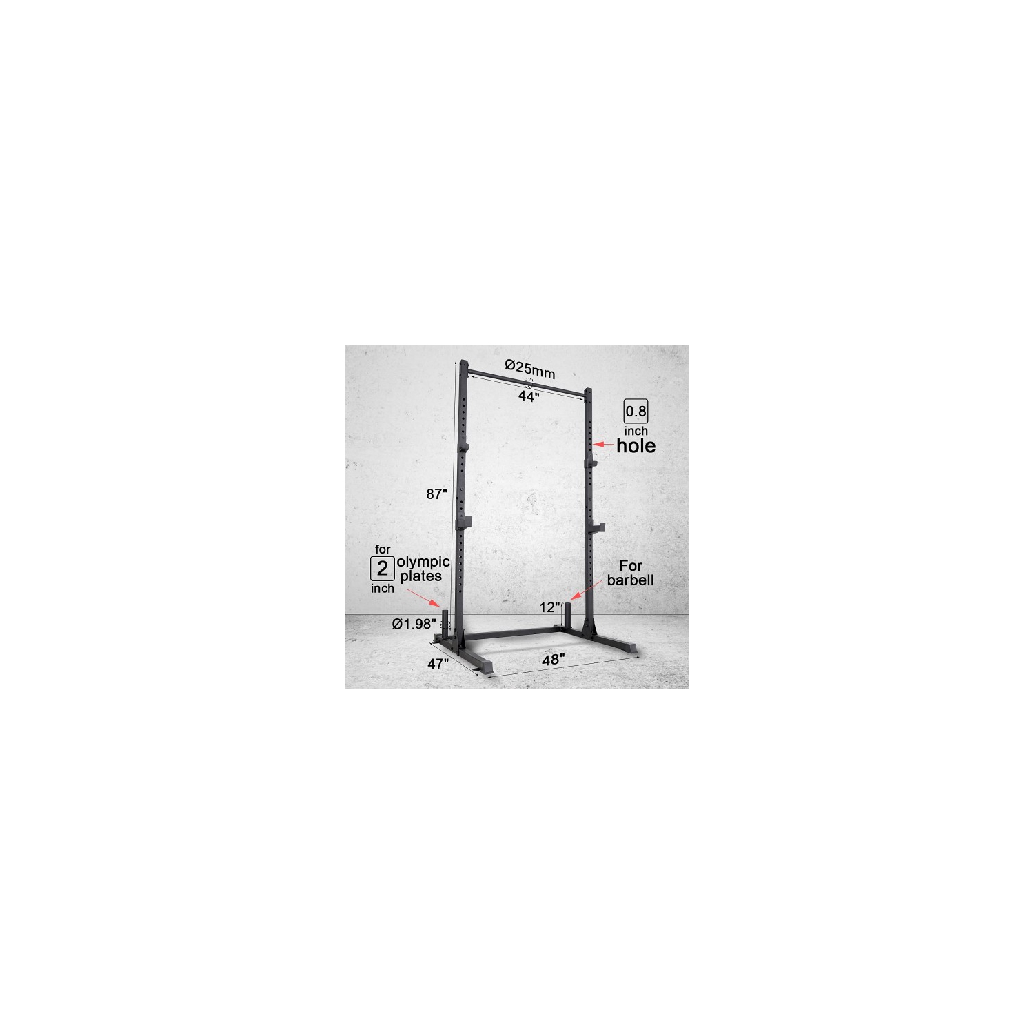 Squat Rack 800 LB Capacity 2"x 2" Steel Power Cage Exercise Stand with 2 J-Hooks for Bench Press, Weightlifting and Strength Training
