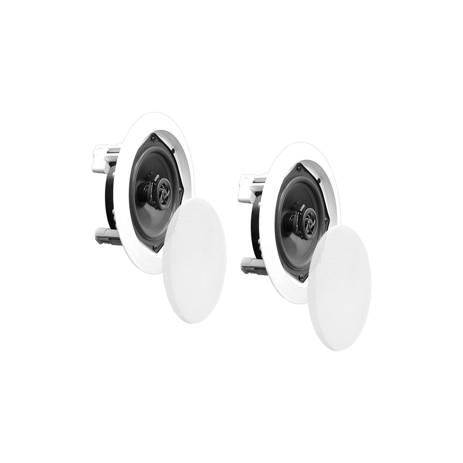 6.5” Ceiling Wall Mount Speakers - Pair of 2-Way Midbass Woofer Speaker 1/2'' Polymer Dome Tweeter Flush Design w/ 70Hz-20kHz Frequency Response &