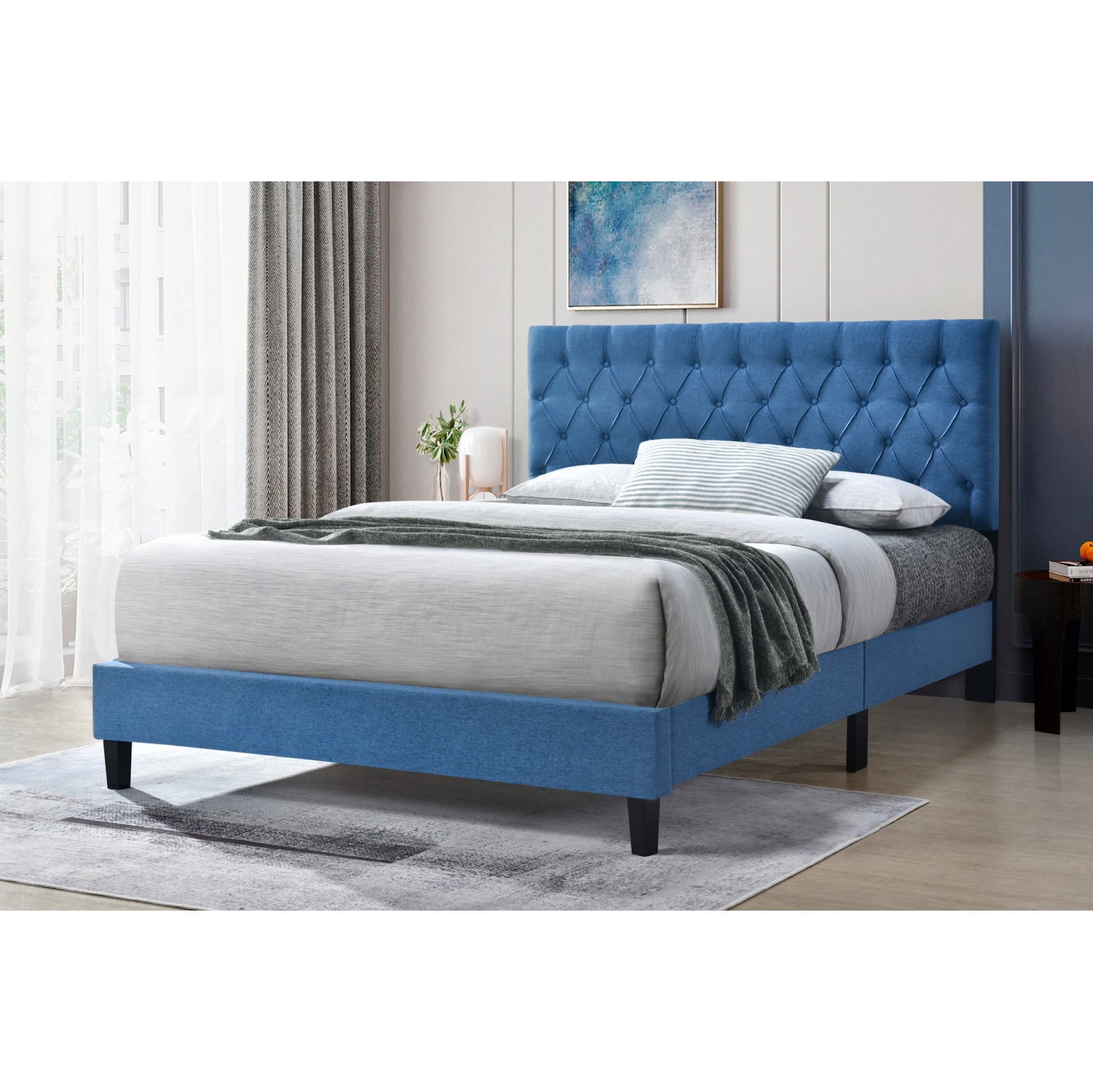 Lit New York Queensons (tissu bleu)