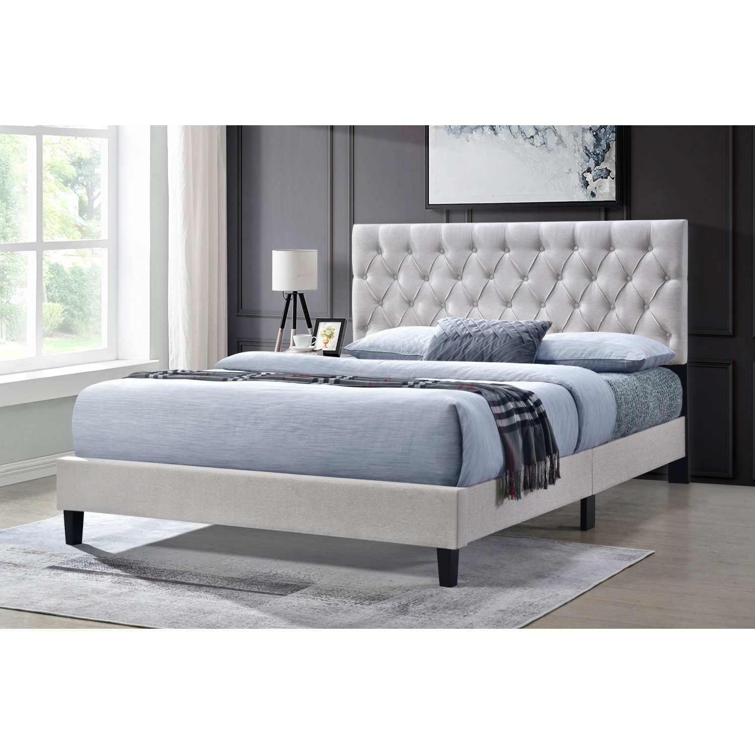 Lit New York Queensons (tissu beige)