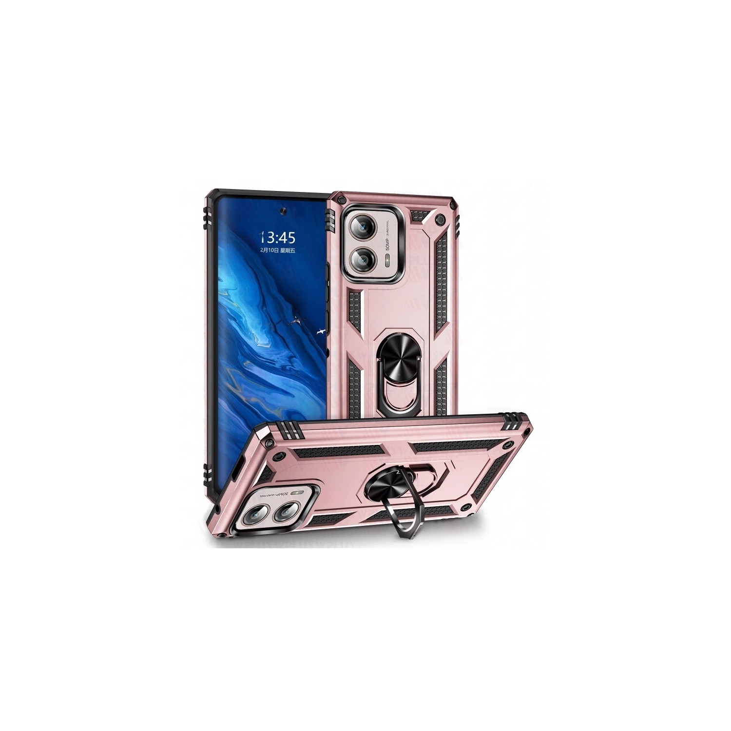 [CSmart] Étui anti-chute hybride magnétique rigide avec anneau pour Motorola Moto Edge+ plus 2023, rose doré