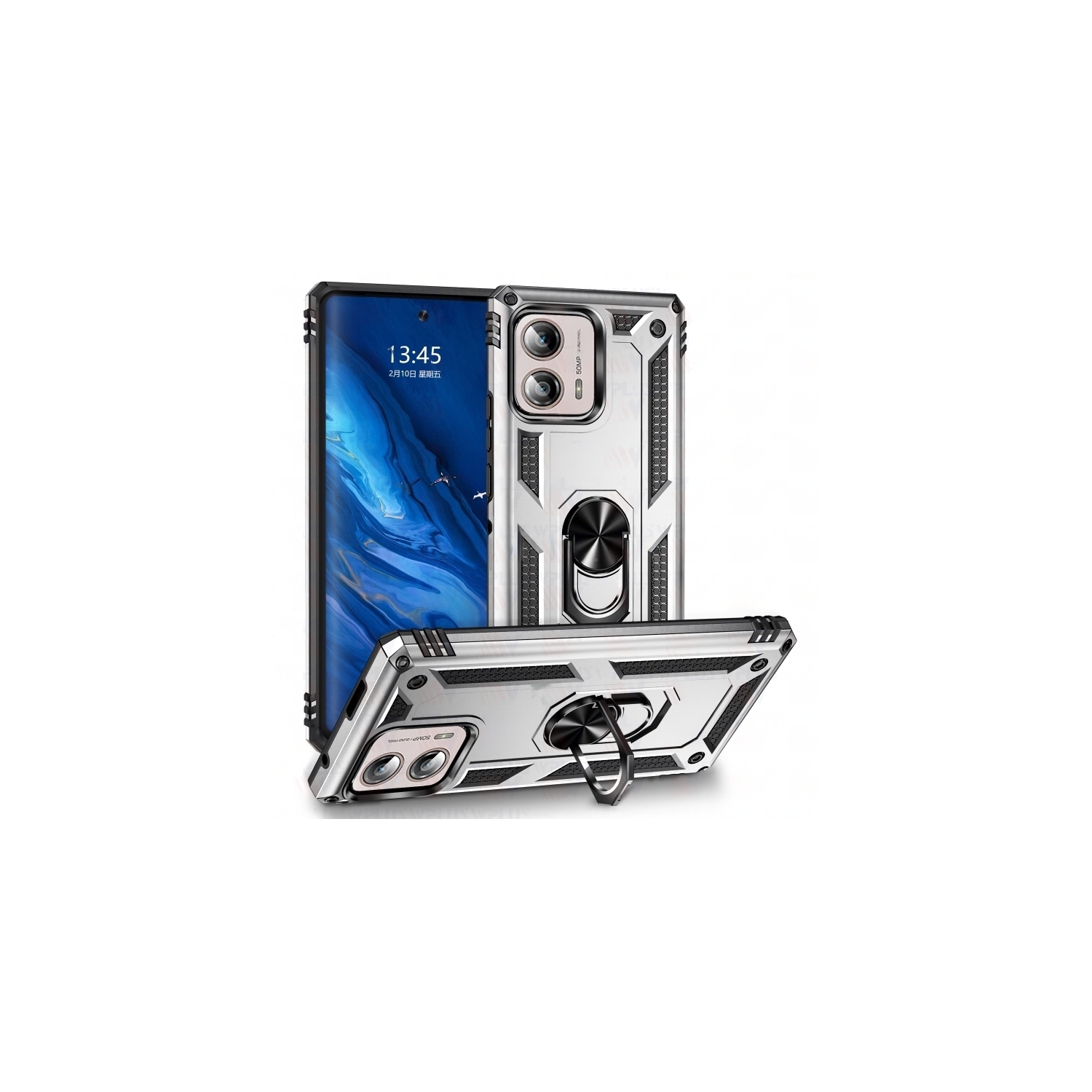 [CSmart] Étui anti-chute hybride magnétique rigide avec anneau pour Motorola Moto Edge+ plus 2023, gris