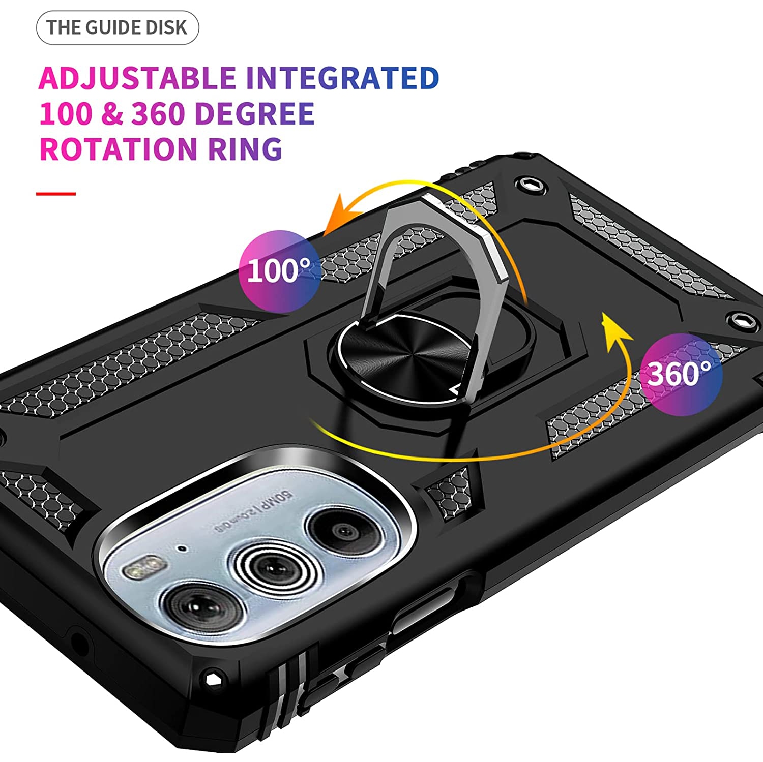 [CSmart] Étui anti-chute hybride magnétique rigide avec anneau pour Motorola Moto Edge+ plus 2023, noir