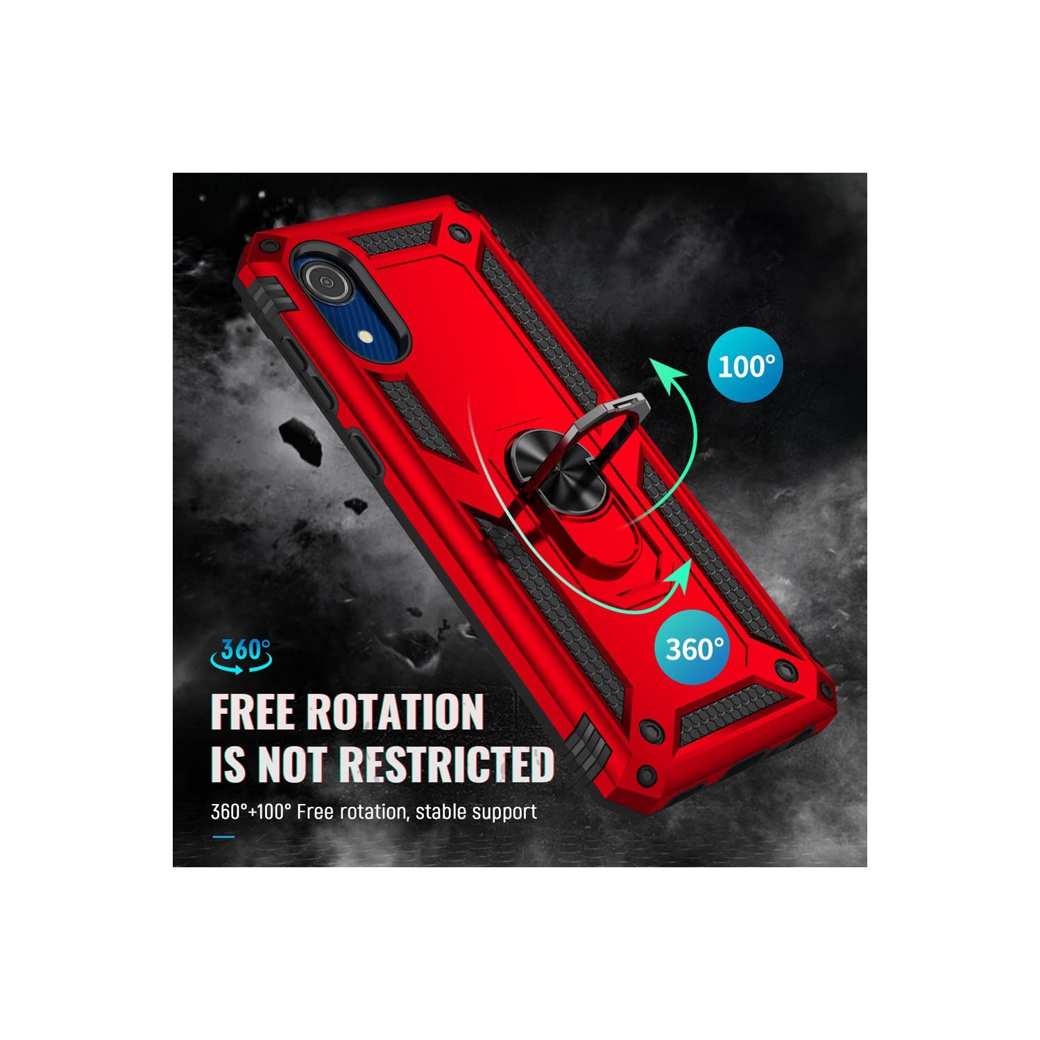 【CSmart】 Anti-Drop Hybrid Magnetic Hard Armor Kickstand Case with Ring Holder for Samsung Galaxy A04E, Red