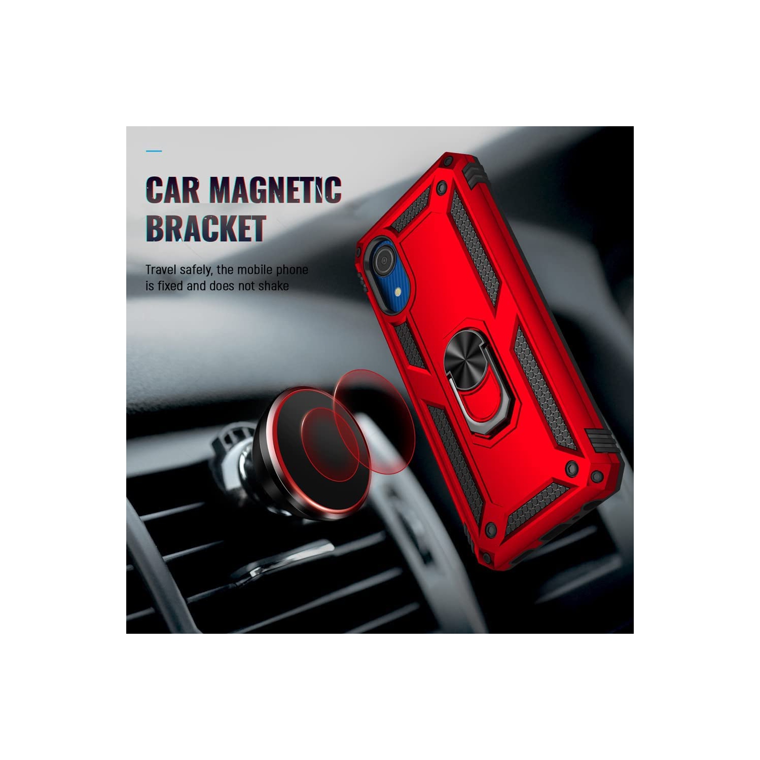 【CSmart】 Anti-Drop Hybrid Magnetic Hard Armor Kickstand Case with Ring Holder for Samsung Galaxy A04E, Red
