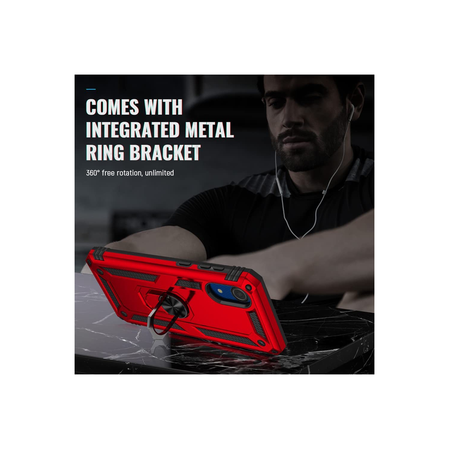 【CSmart】 Anti-Drop Hybrid Magnetic Hard Armor Kickstand Case with Ring Holder for Samsung Galaxy A04E, Red