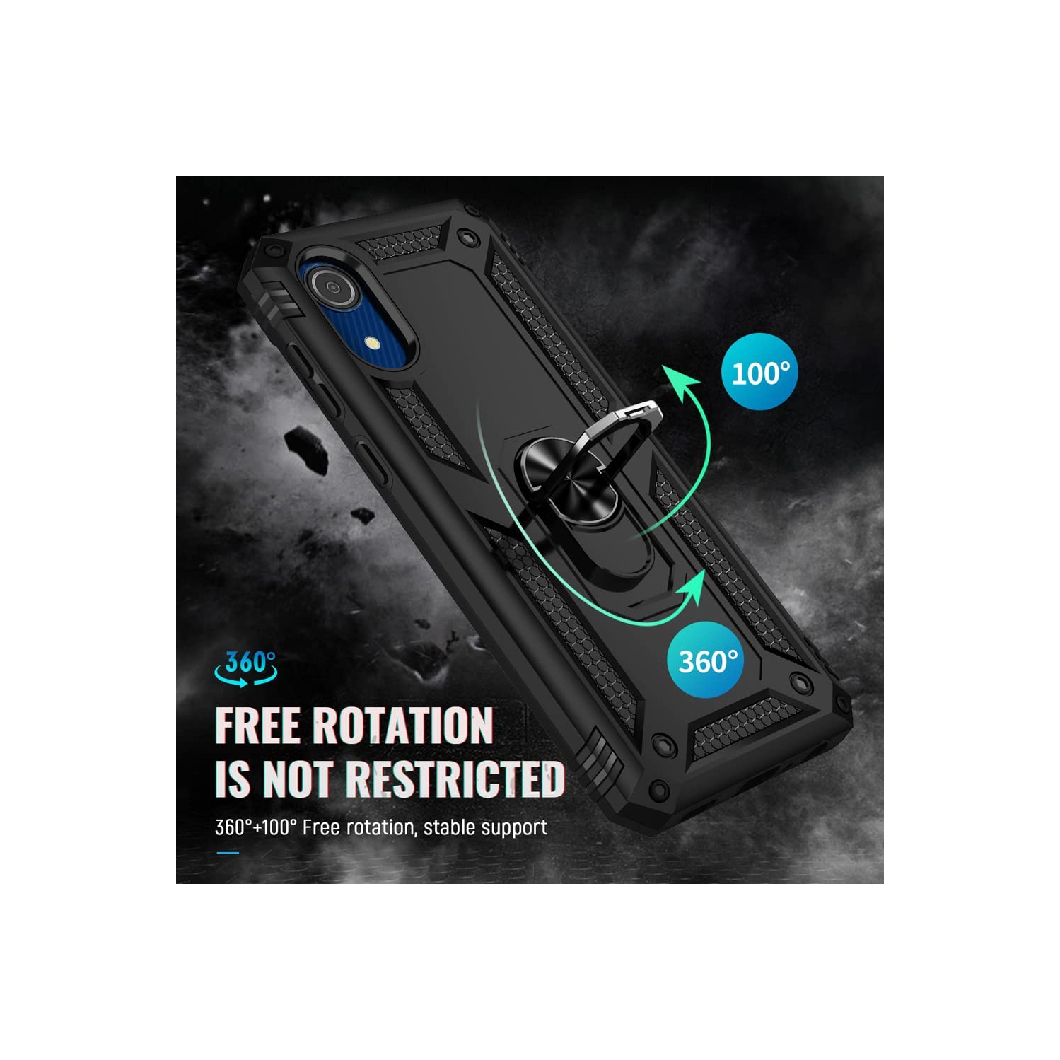 【CSmart】 Anti-Drop Hybrid Magnetic Hard Armor Kickstand Case with Ring Holder for Samsung Galaxy A04E, Black