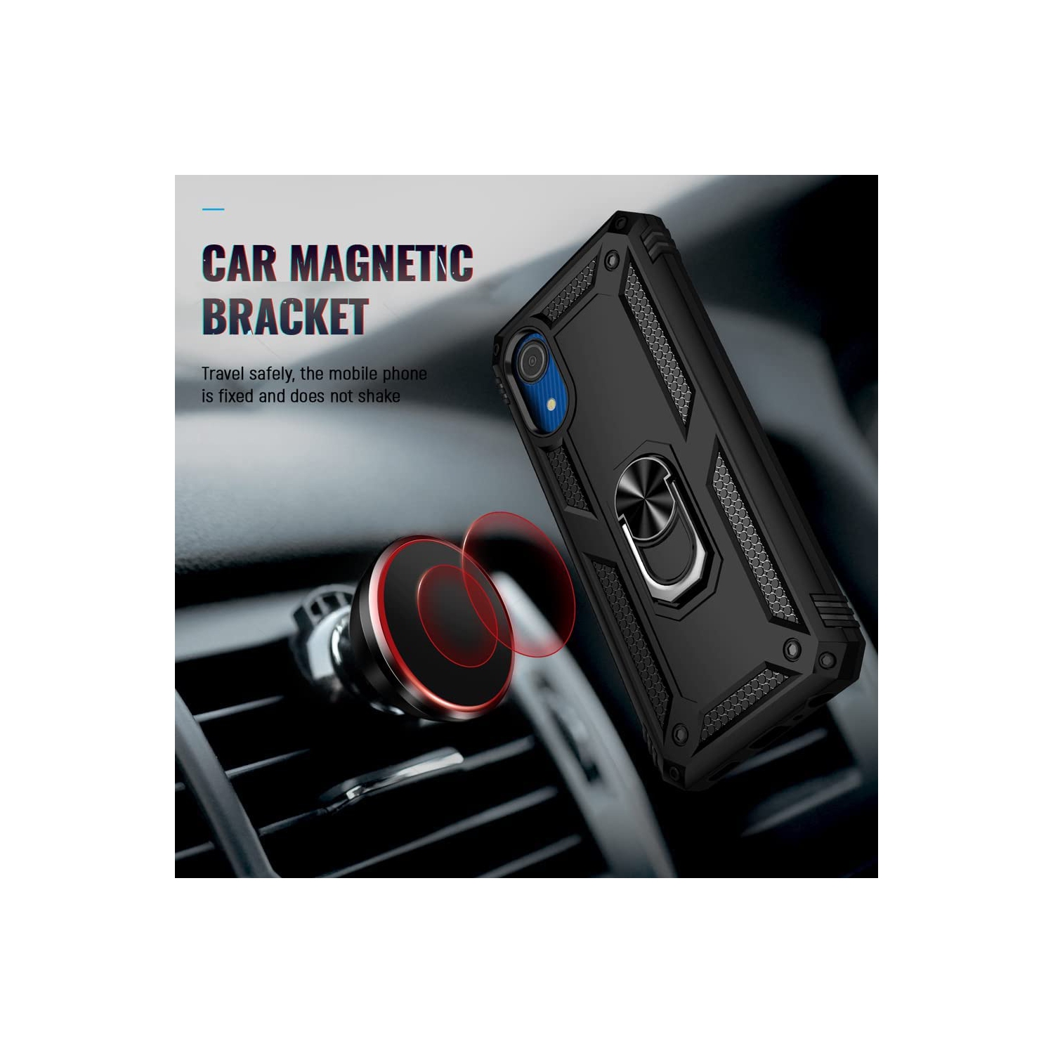 【CSmart】 Anti-Drop Hybrid Magnetic Hard Armor Kickstand Case with Ring Holder for Samsung Galaxy A04E, Black