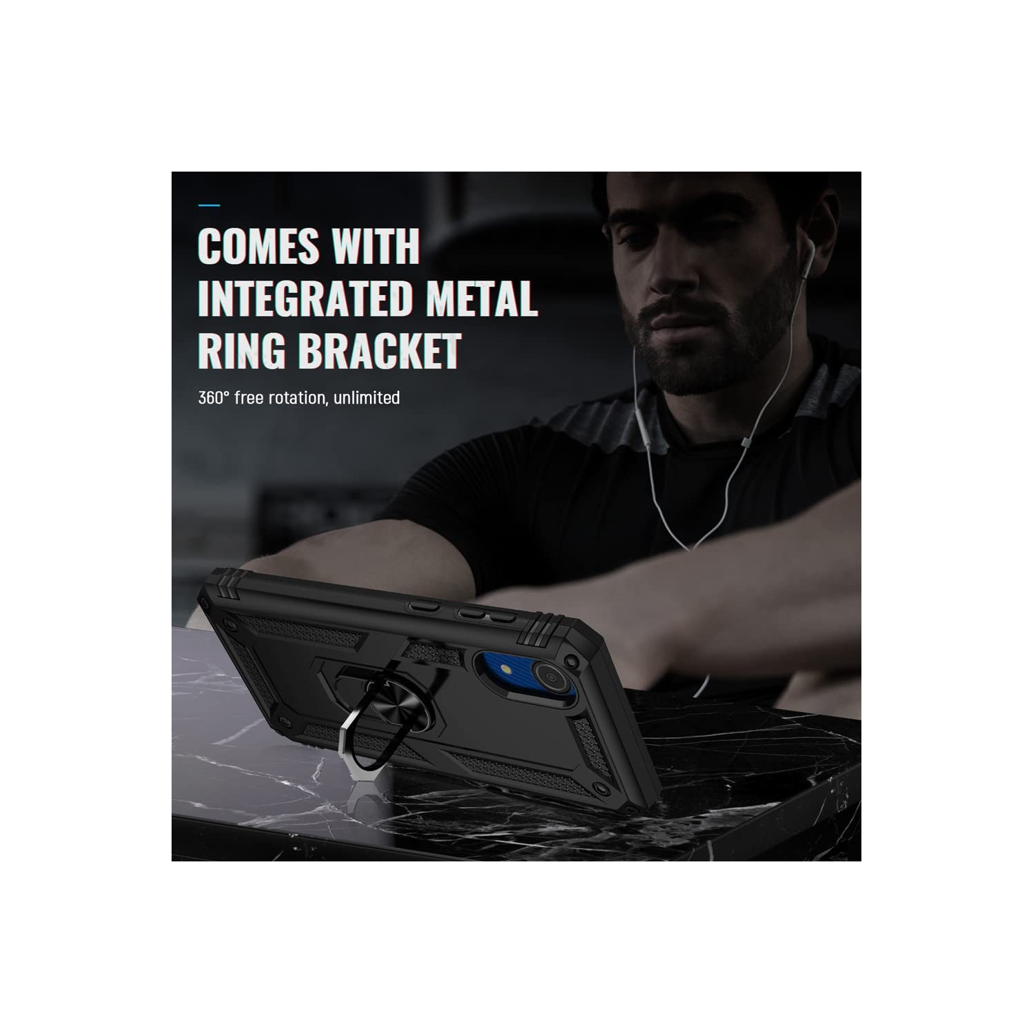 【CSmart】 Anti-Drop Hybrid Magnetic Hard Armor Kickstand Case with Ring Holder for Samsung Galaxy A04E, Black