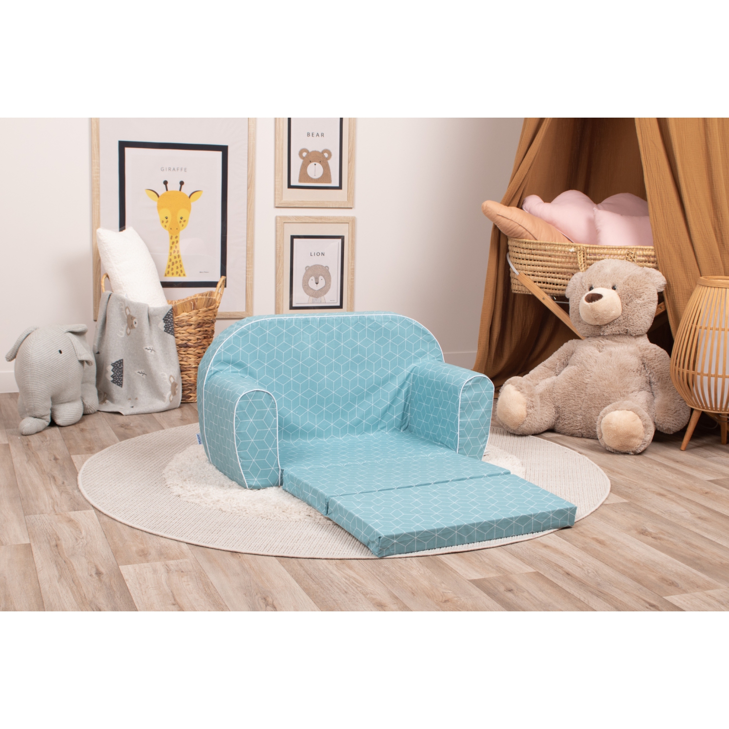 Canapé d'enfant Delsit pour tout-petits - divan convertible en mousse 2 en 1, fauteuil confortable rabattable pour enfants, fabriqué en Europe