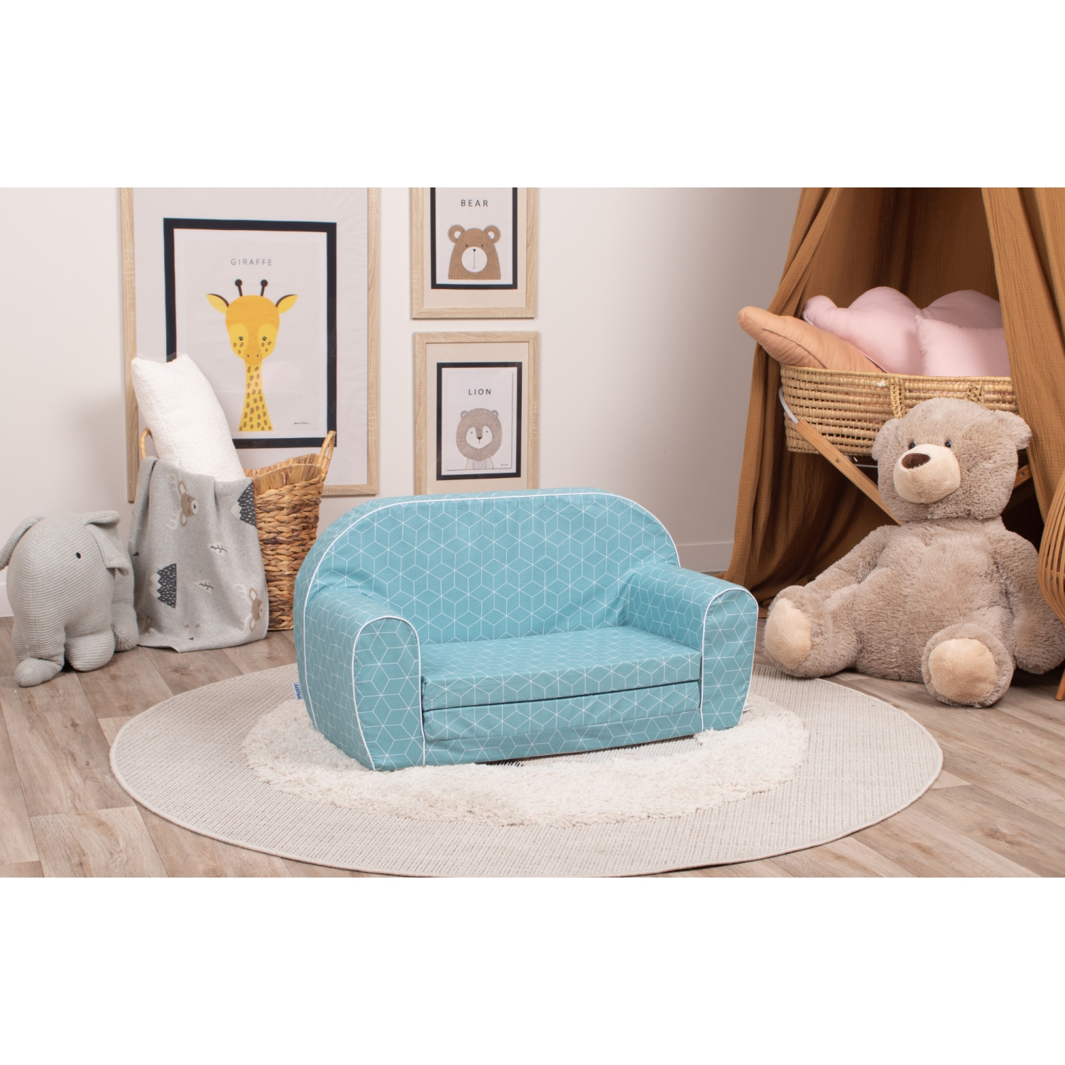 Canapé d'enfant Delsit pour tout-petits - divan convertible en mousse 2 en 1, fauteuil confortable rabattable pour enfants, fabriqué en Europe