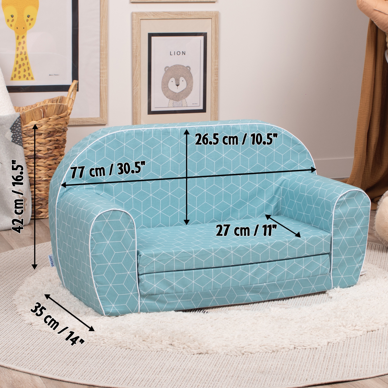 Canapé d'enfant Delsit pour tout-petits - divan convertible en mousse 2 en 1, fauteuil confortable rabattable pour enfants, fabriqué en Europe