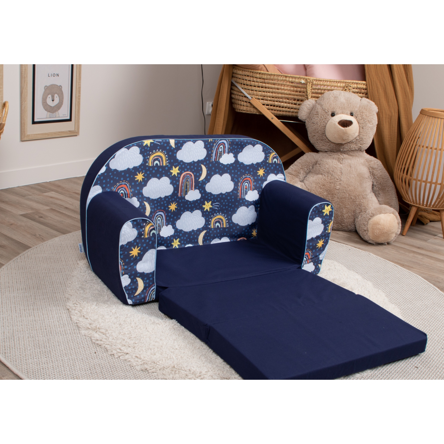 Delsit Kids Couch for Toddlers - 2 in 1 Convertible Foam Sofa to Lounger, Comfy Flip Out Lounge Chair for Children, Made in Europe