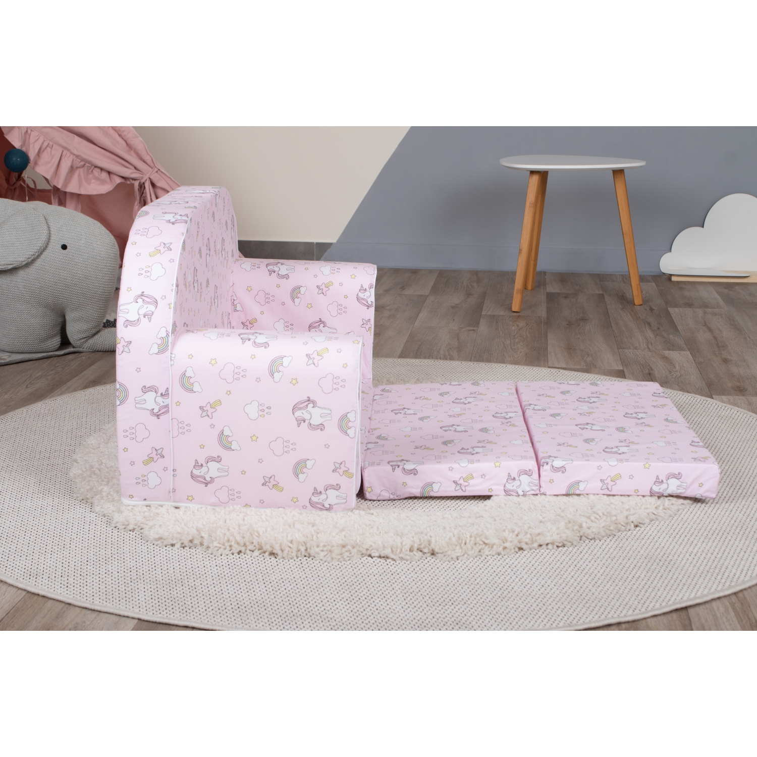 Delsit Kids Couch for Toddlers - 2 in 1 Convertible Foam Sofa to Lounger, Comfy Flip Out Lounge Chair for Children, Made in Europe