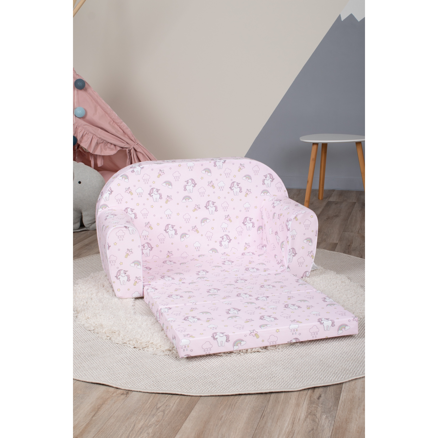 Delsit Kids Couch for Toddlers - 2 in 1 Convertible Foam Sofa to Lounger, Comfy Flip Out Lounge Chair for Children, Made in Europe