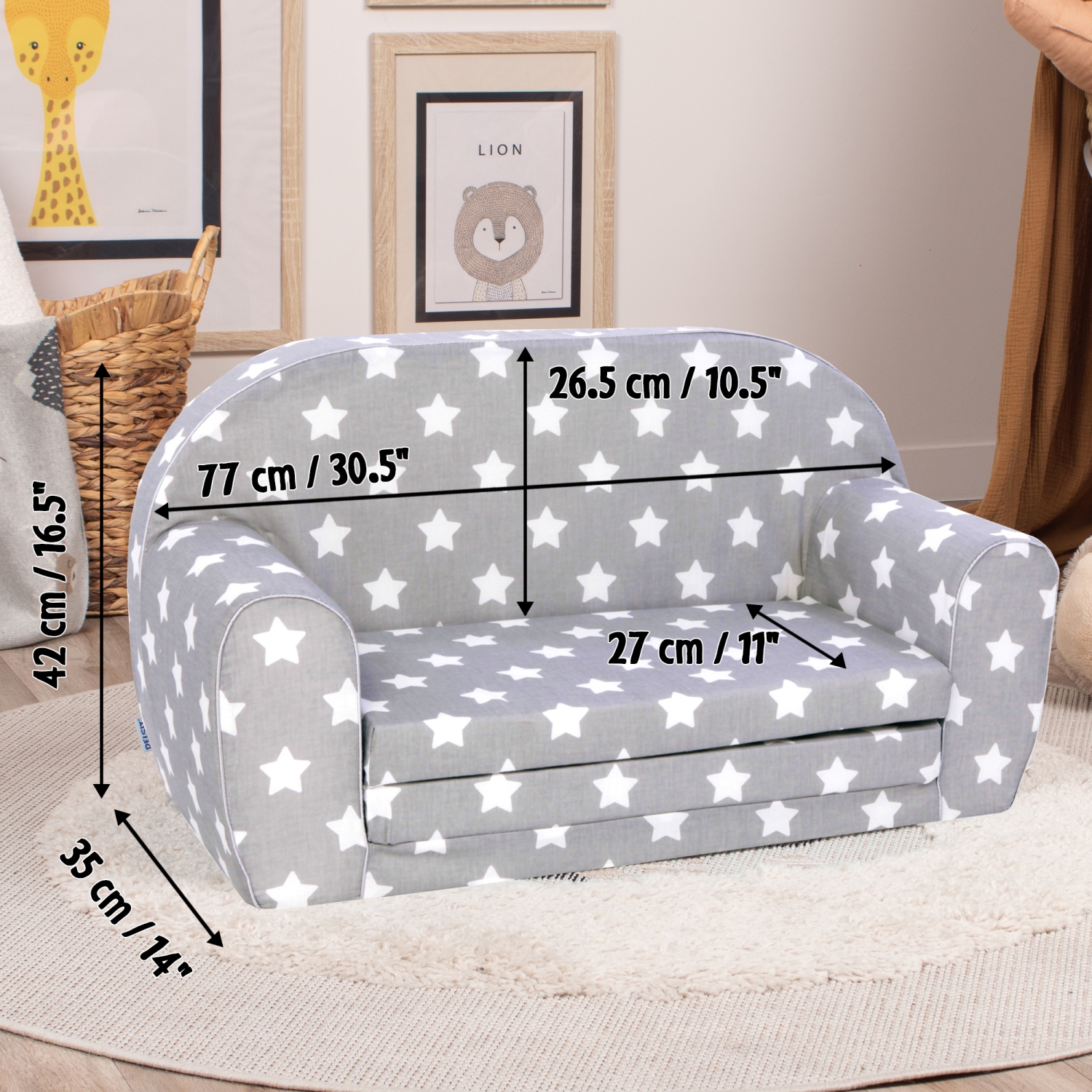 Delsit Kids Couch for Toddlers - 2 in 1 Convertible Foam Sofa to Lounger, Comfy Flip Out Lounge Chair for Children, Made in Europe