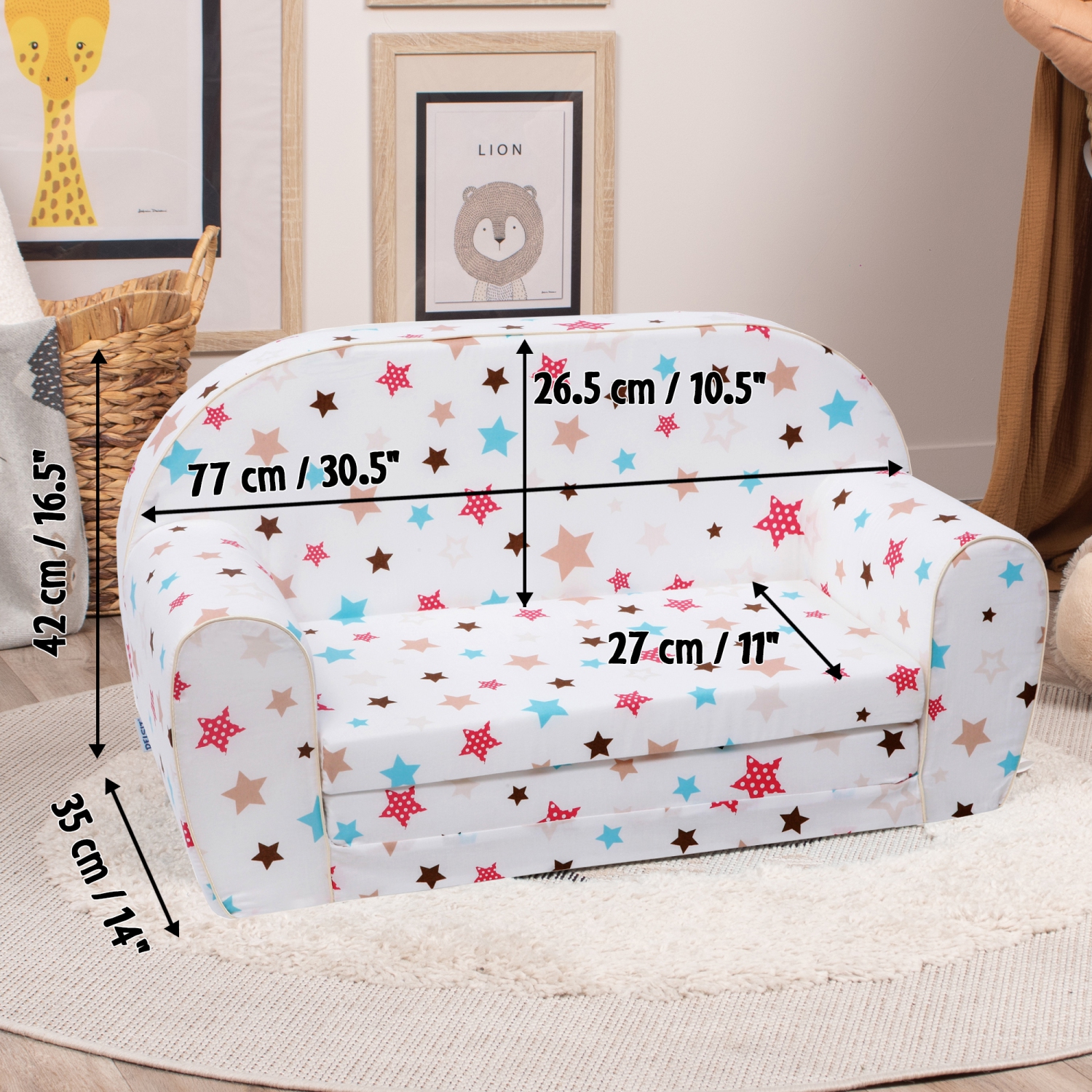 Canapé d'enfant Delsit pour tout-petits - divan convertible en mousse 2 en 1, fauteuil confortable rabattable pour enfants, fabriqué en Europe